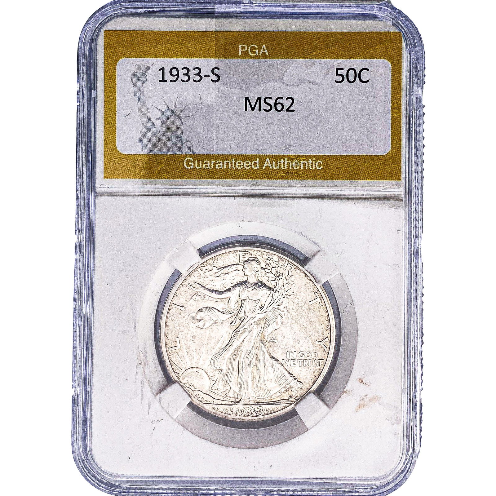 1933-S Walking Liberty Half Dollar PGA MS62: 1933-S Walking Liberty Half Dollar PGA MS62