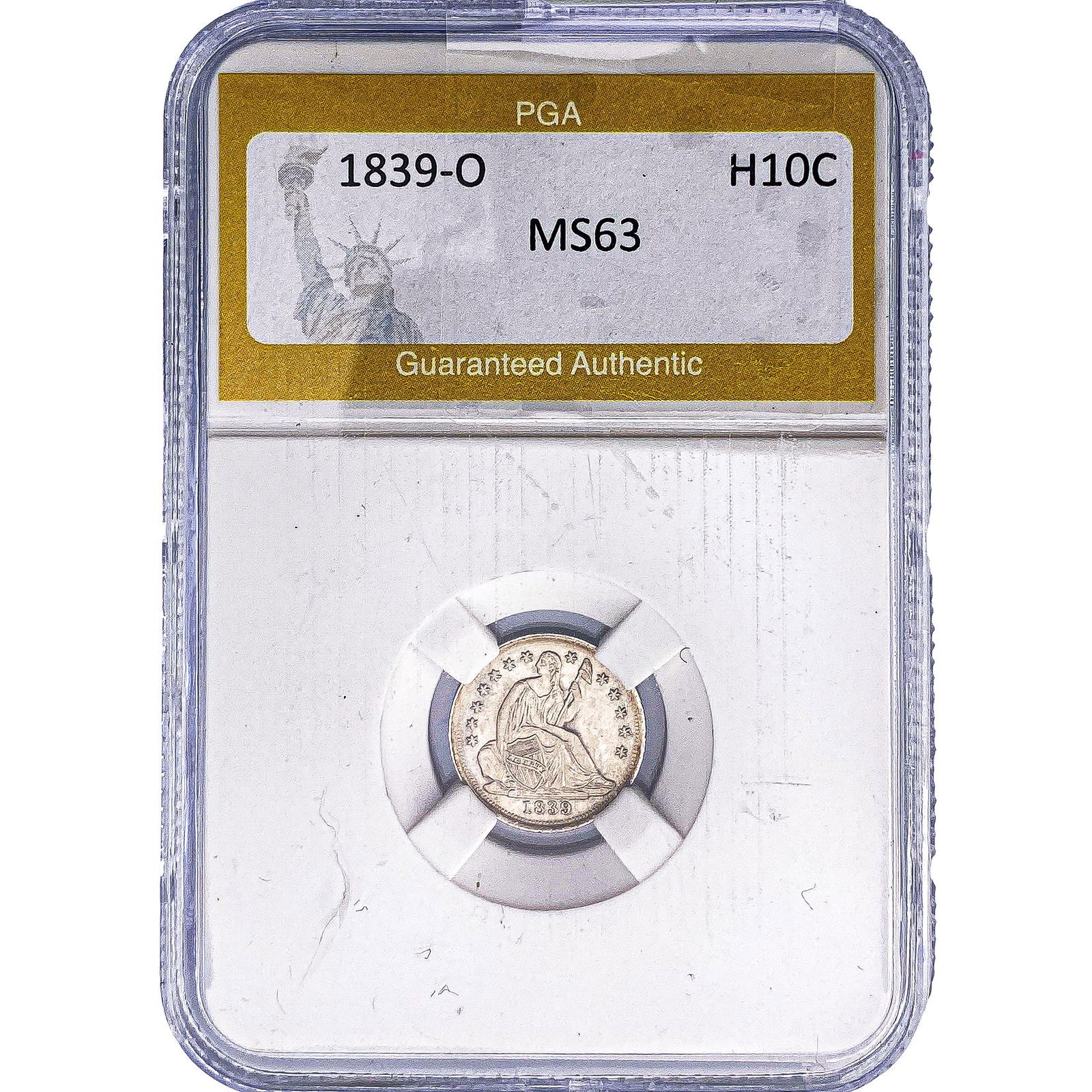 1839-O Seated Liberty Half Dime PGA MS63: 1839-O Seated Liberty Half Dime PGA MS63