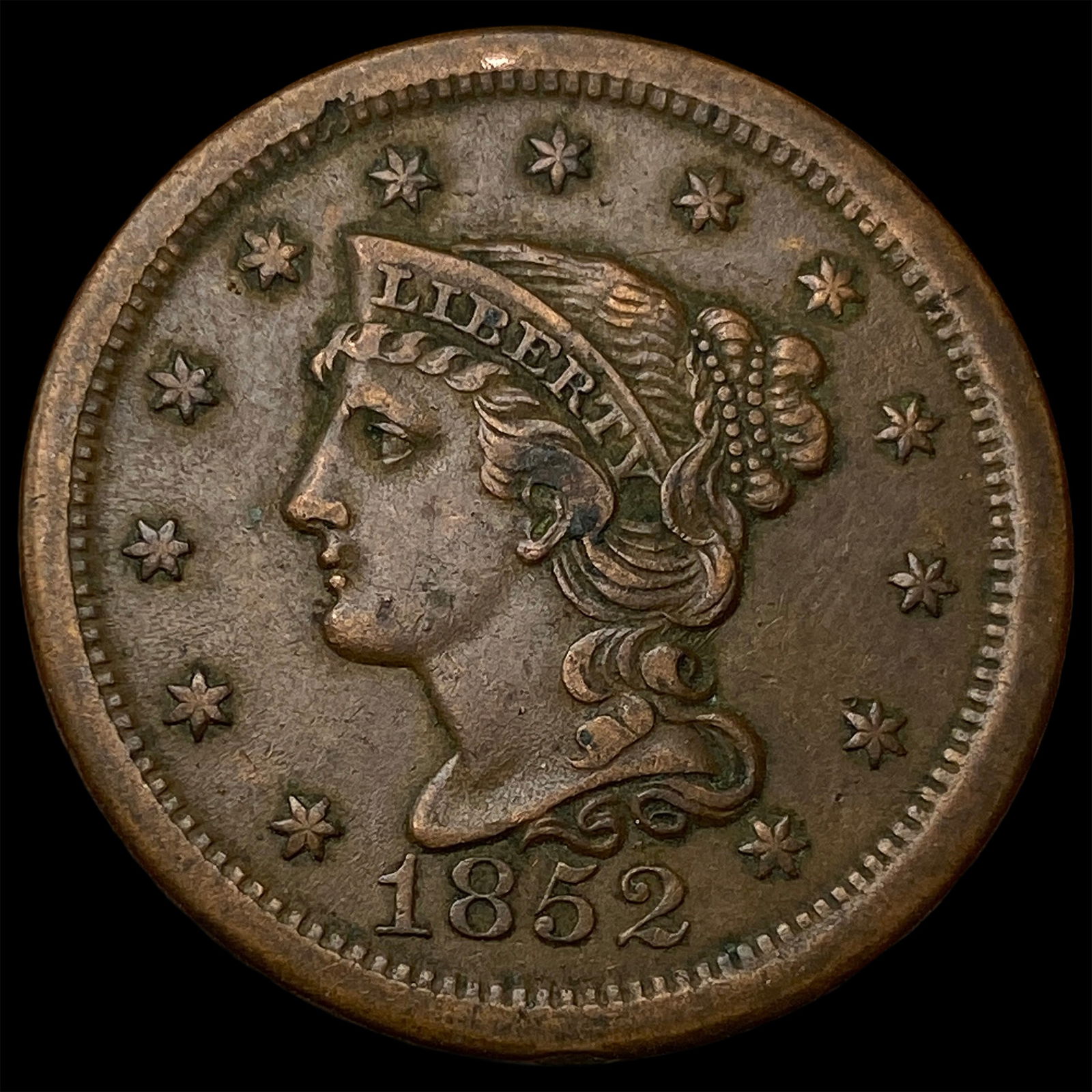 1852 Braided Hair Large Cent NEARLY UNCIRCULATED (1 of 2)