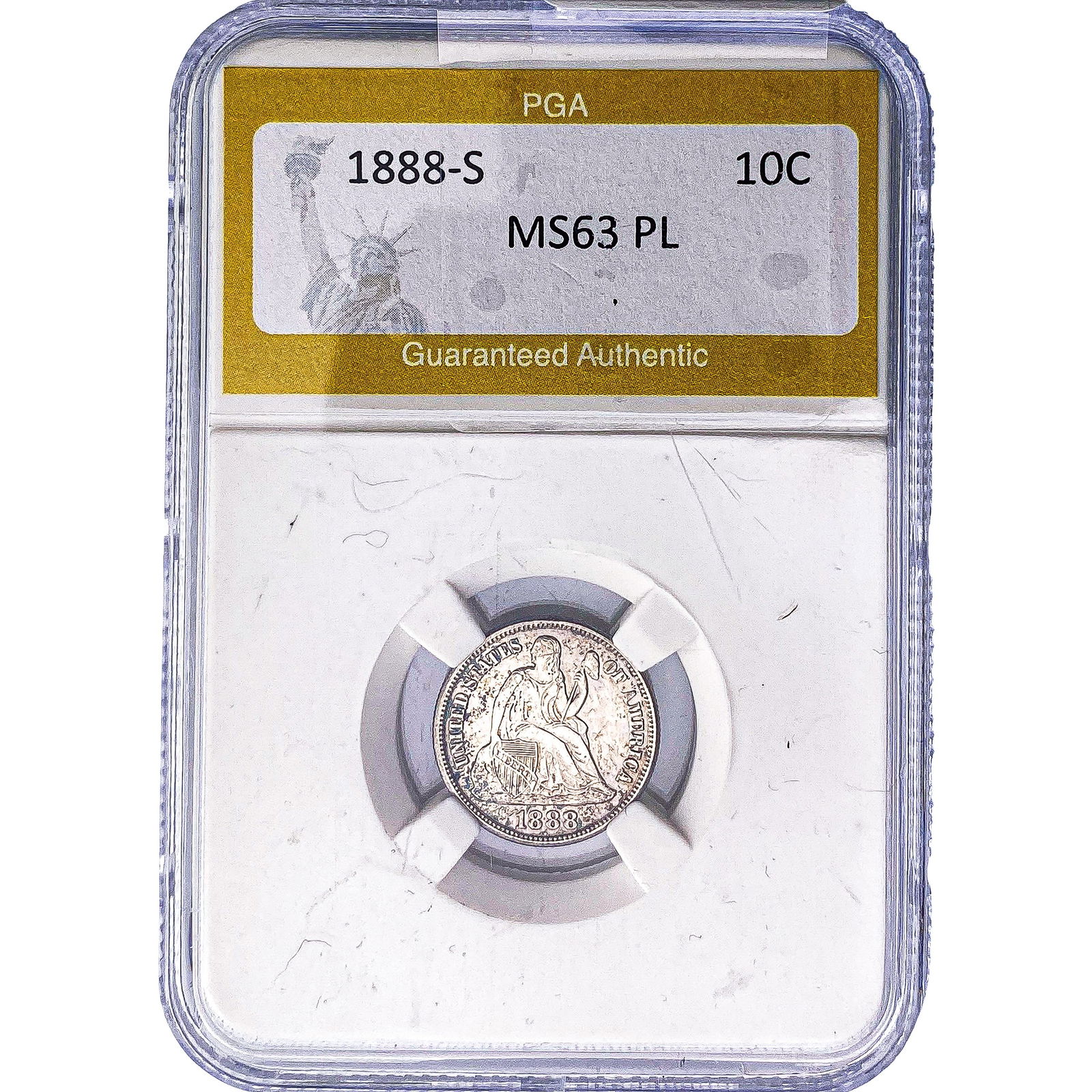 1888-S Seated Liberty Dime PGA MS63 PL: 1888-S Seated Liberty Dime PGA MS63 PL