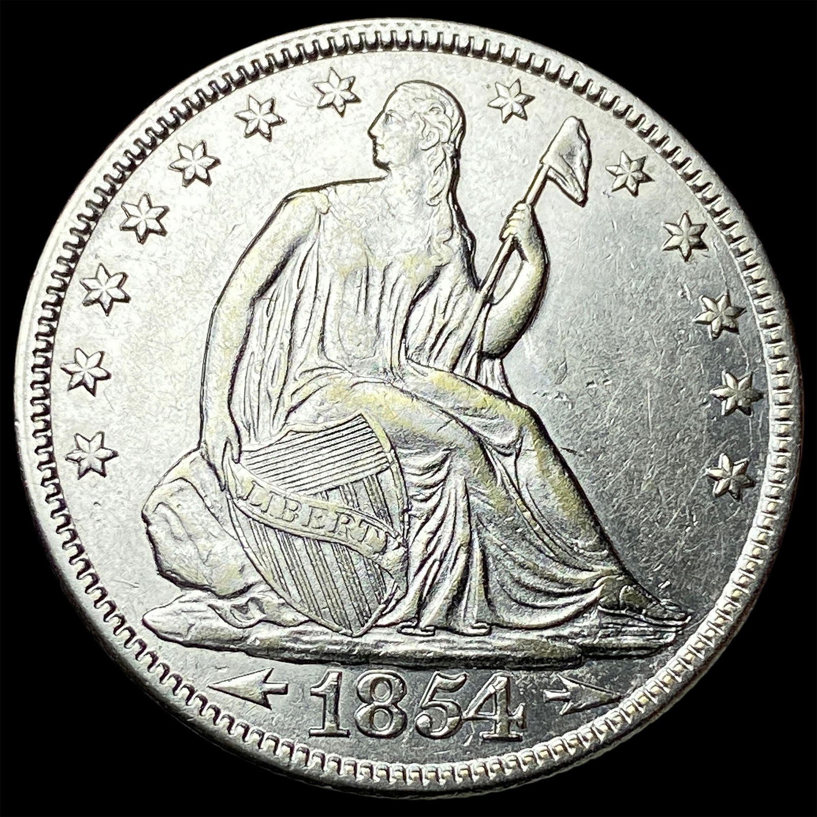 1854 Arrows Seated Liberty Half Dollar CLOSELY UNCIRCULATED: 1854 Arrows Seated Liberty Half Dollar CLOSELY UNCIRCULATED