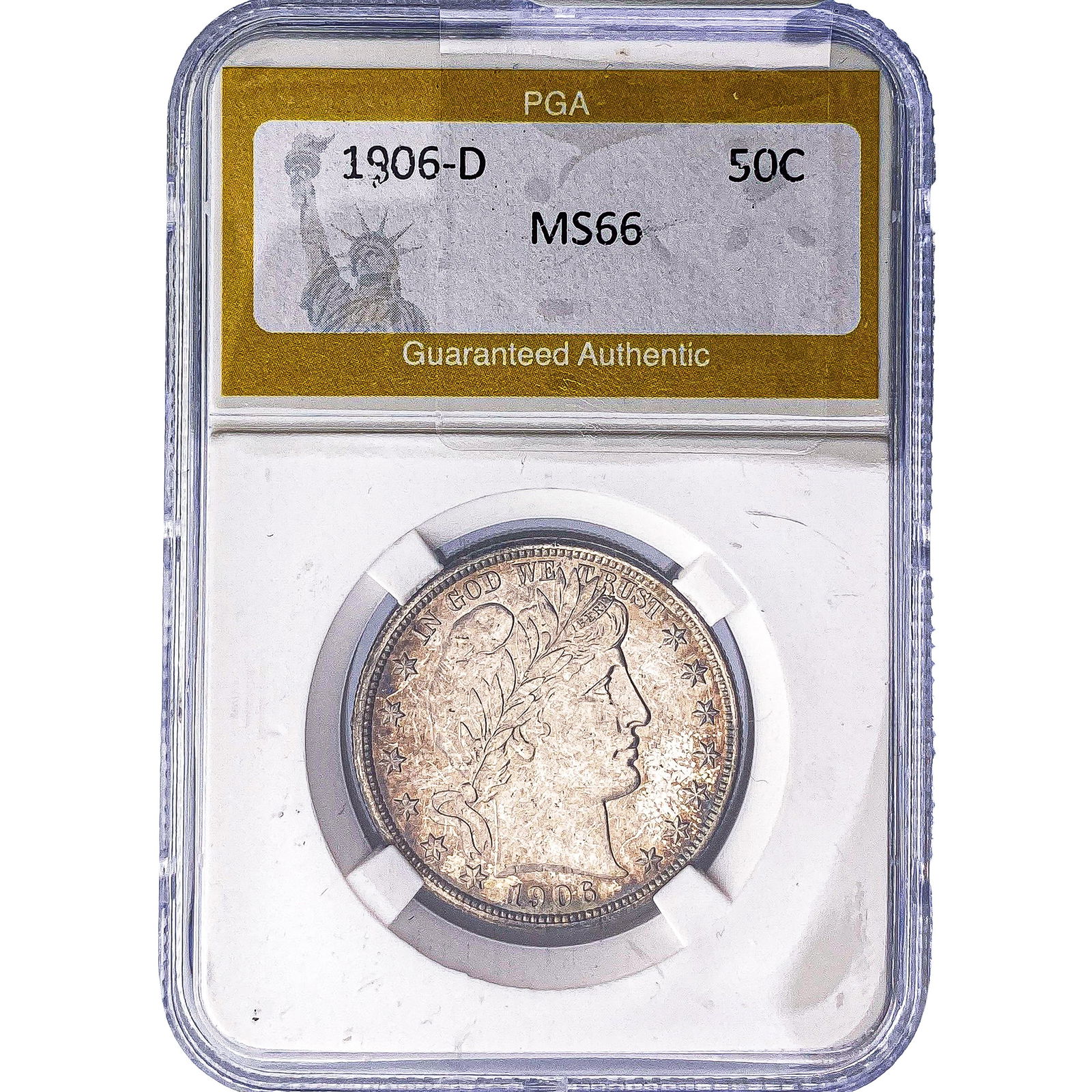 1906-D Barber Half Dollar PGA MS66: 1906-D Barber Half Dollar PGA MS66