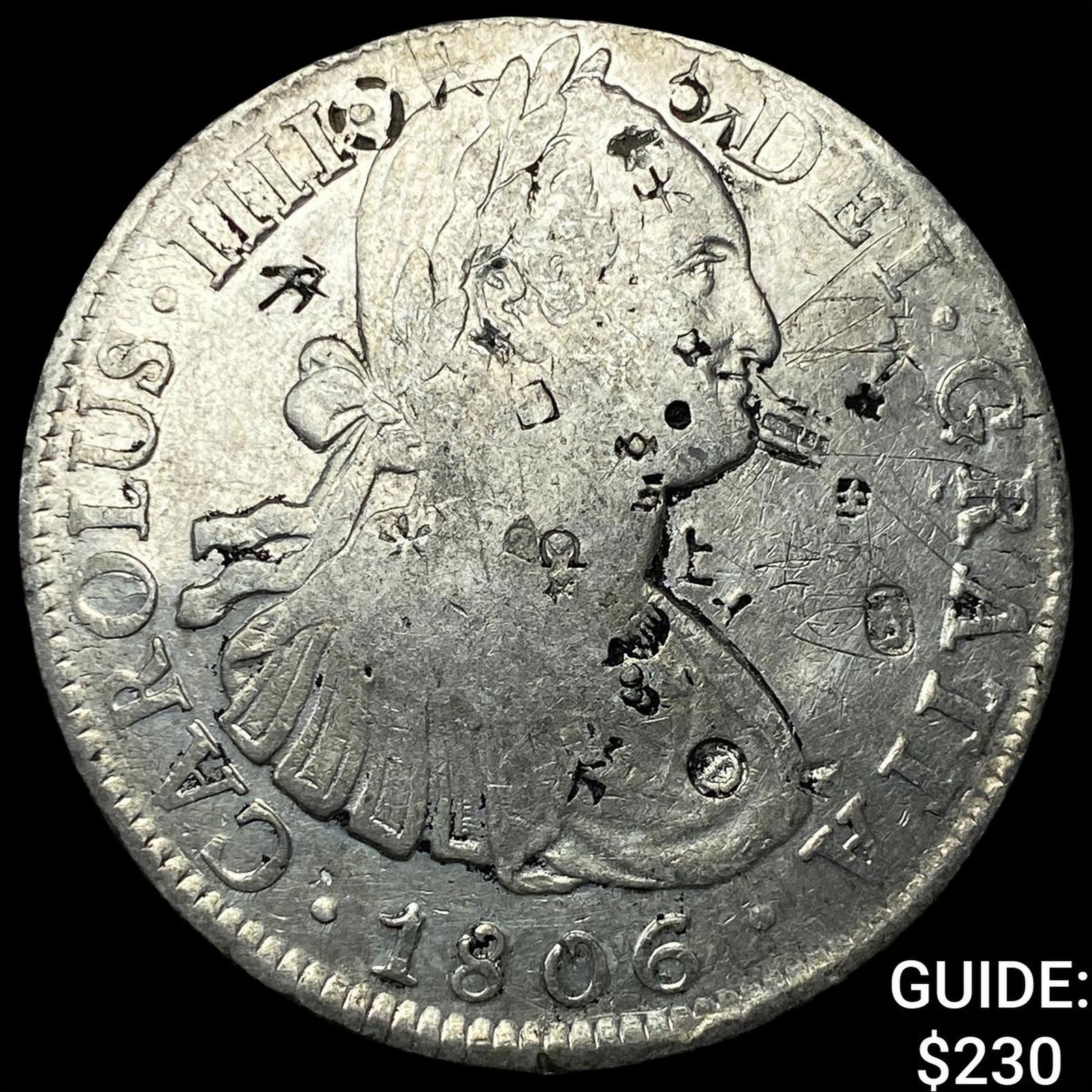 1806 Colonial Spain Silver 8 Reales Punchmarked NEARLY UNCIRCULATED (1 of 2)