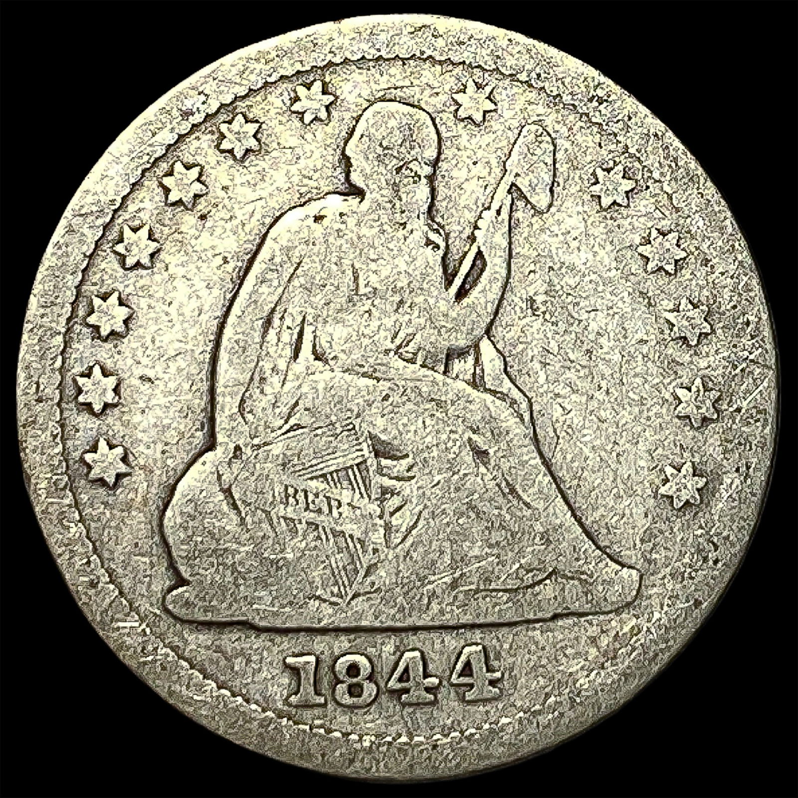 1844 Silver Seated Liberty Quarter NICELY CIRCULATED: 1844 Silver Seated Liberty Quarter NICELY CIRCULATED