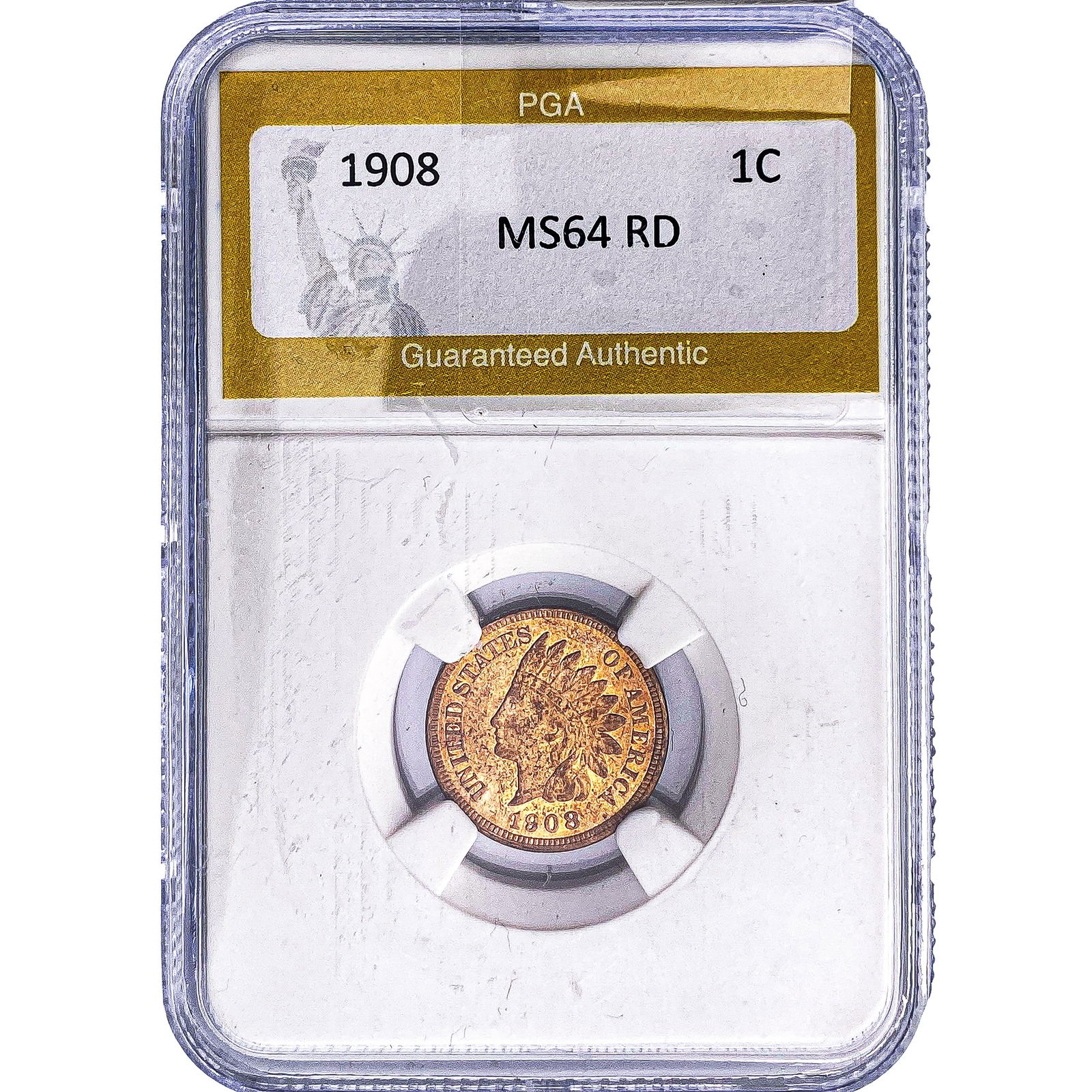 1908 Indian Head Cent PGA MS64 RD: 1908 Indian Head Cent PGA MS64 RD