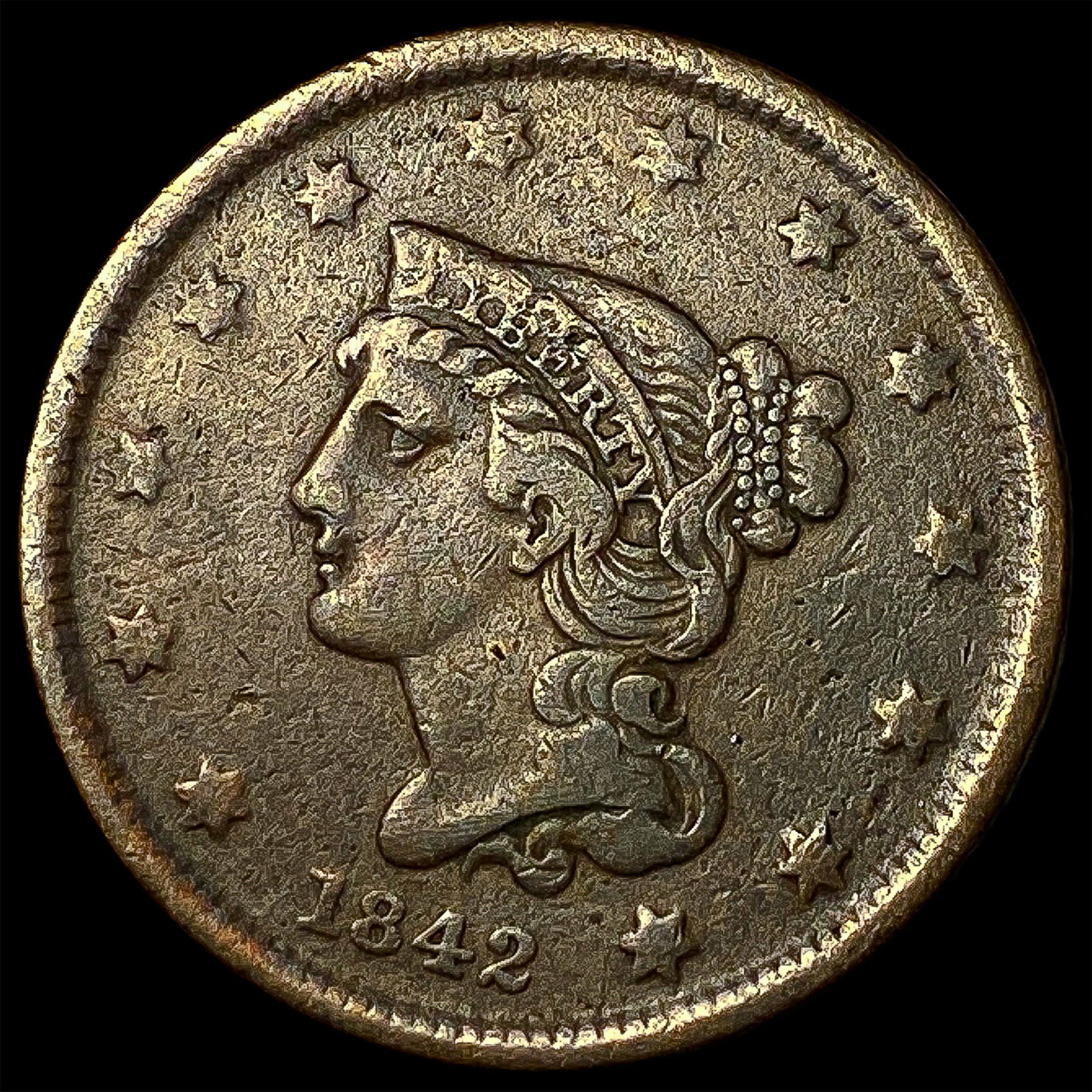 1842 Braided Hair Large Cent LIGHTLY CIRCULATED (1 of 2)