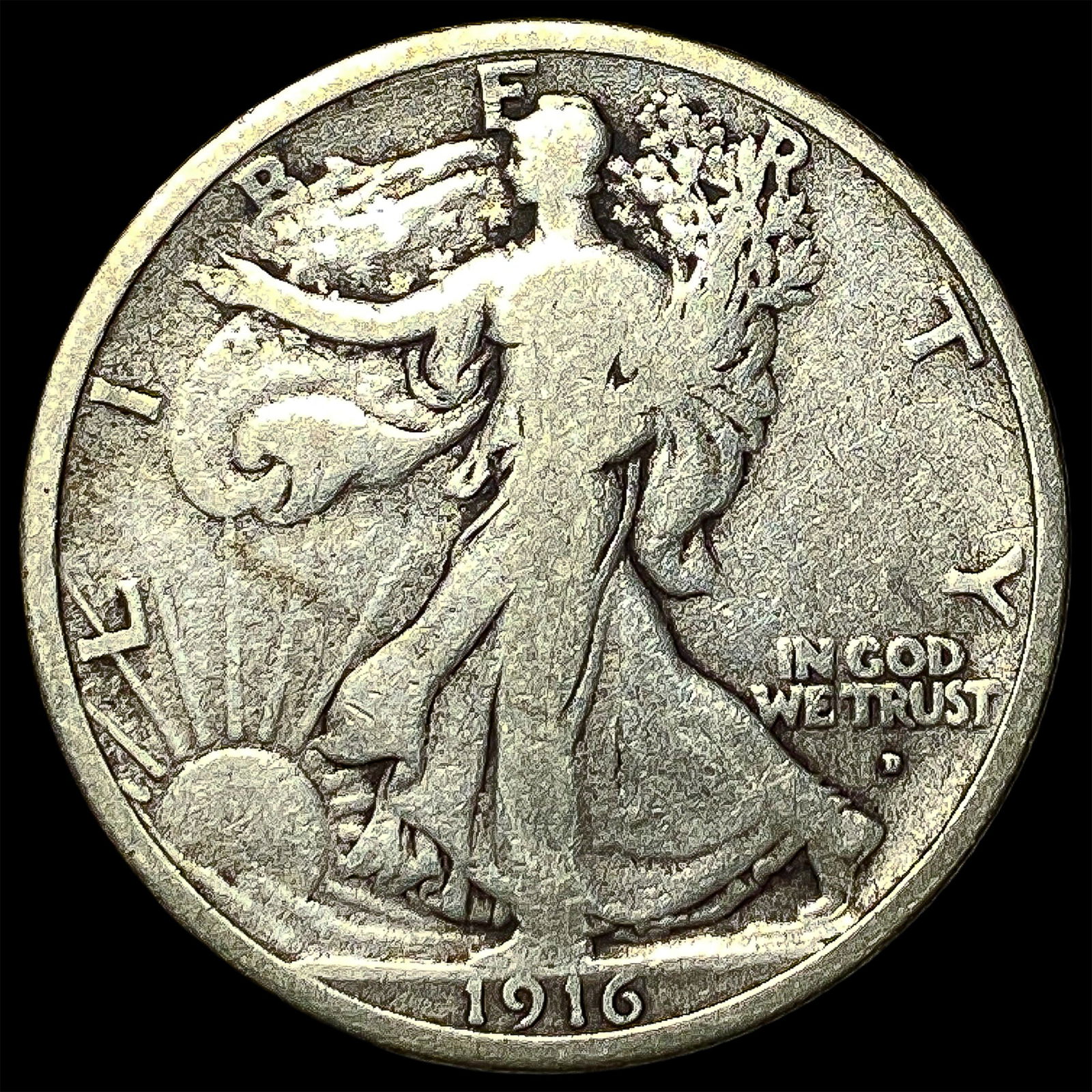 1916-D Silver Walking Liberty Half Dollar NICELY CIRCULATED (1 of 2)