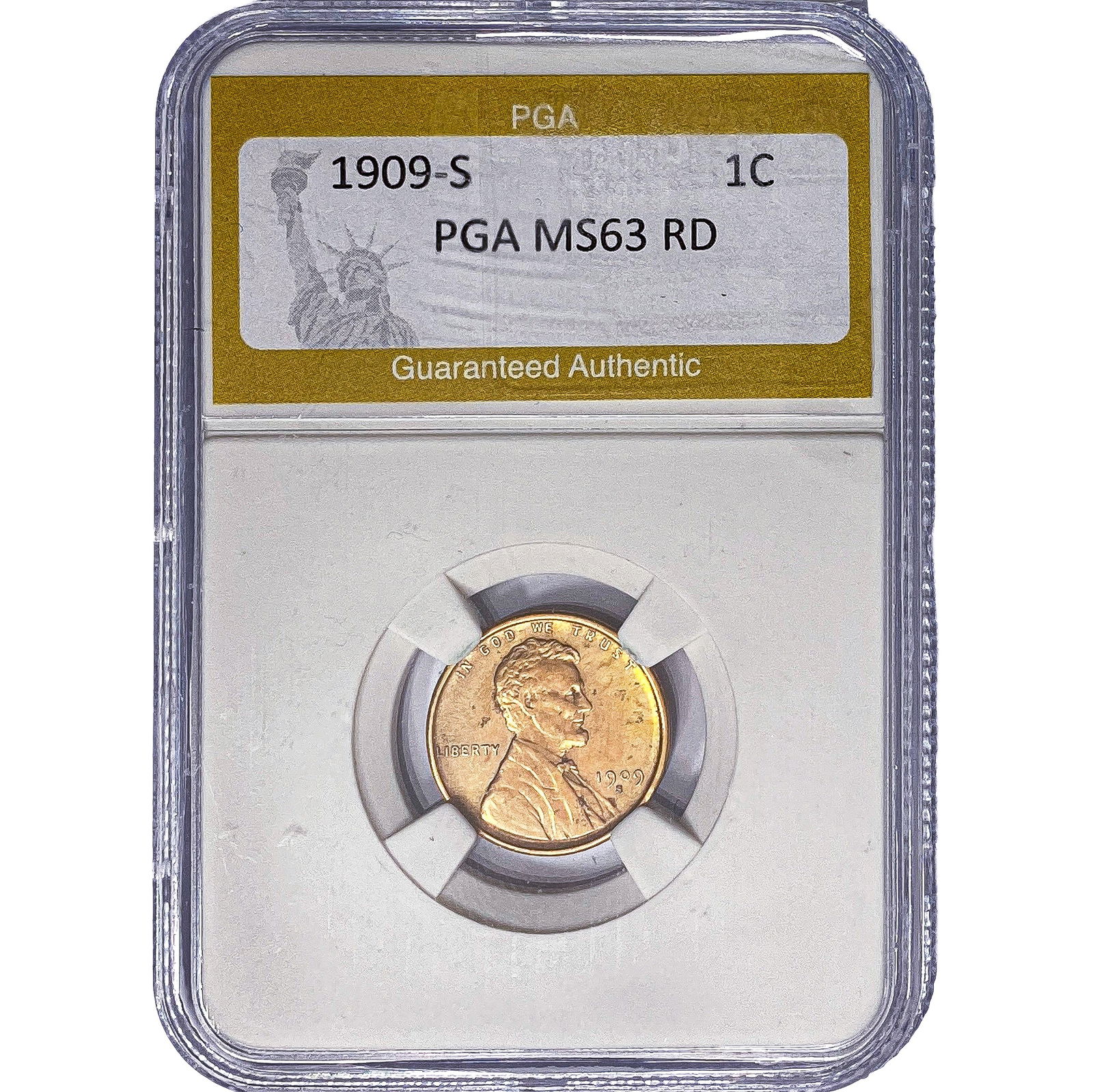 1909-S Wheat Cent PGA MS63 RD: 1909-S Wheat Cent PGA MS63 RD