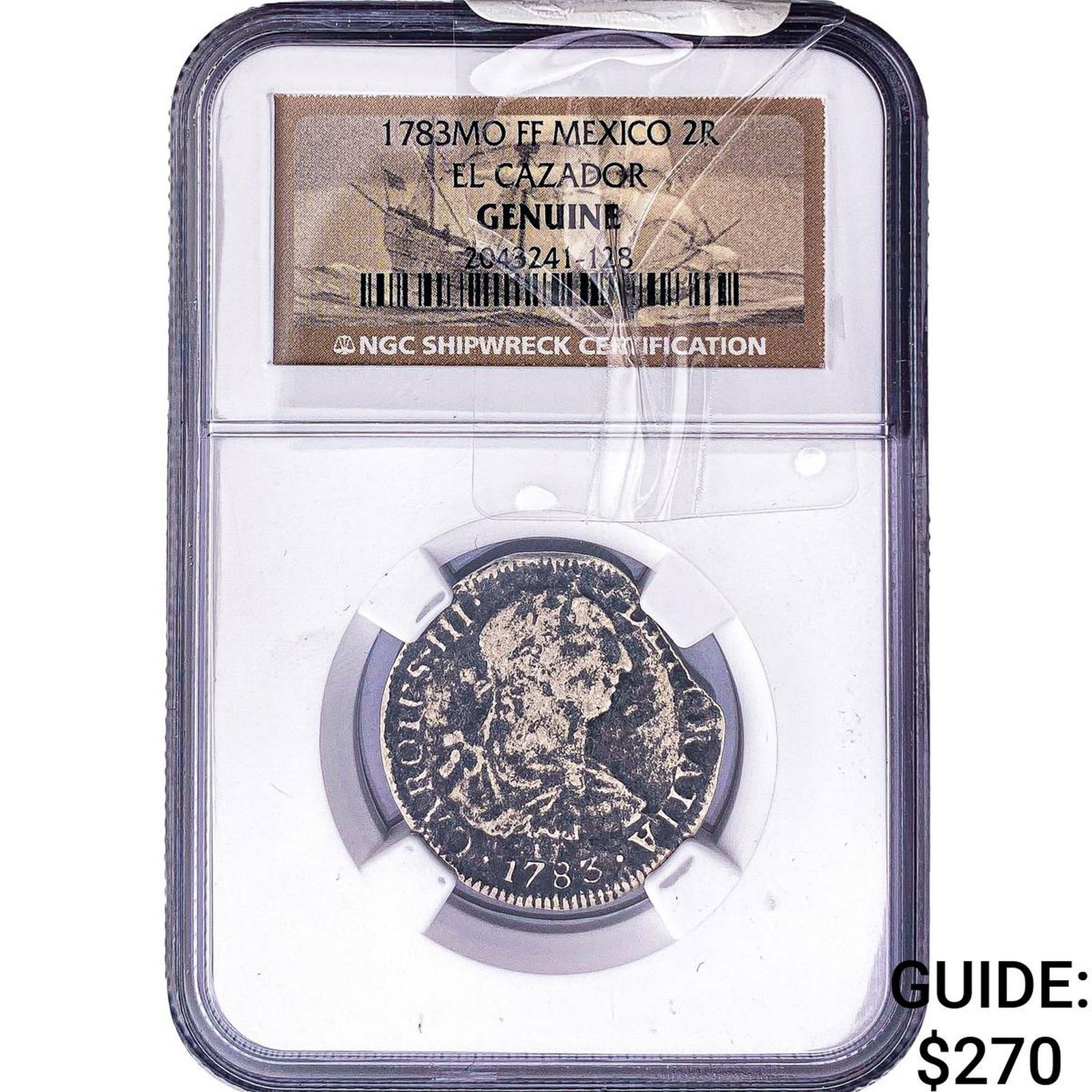 1783-Mo Colonial Spain Shipwreck El Cazador Silver 2 Reales NGC Genuine: 1783-Mo Colonial Spain Shipwreck El Cazador Silver 2 Reales NGC Genuine