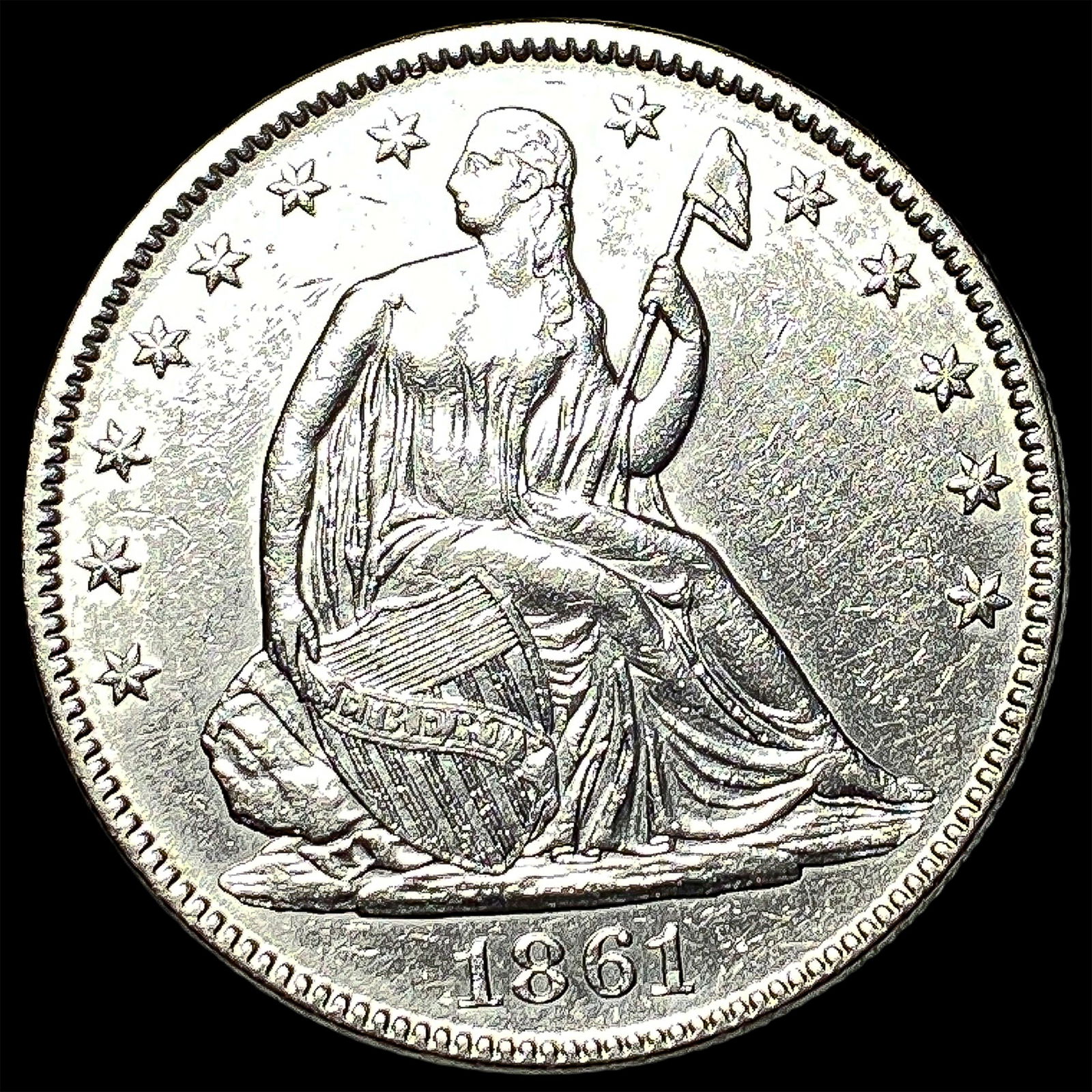 1861 Silver Half Dollar (Seated Liberty) CLOSELY UNCIRCULATED: 1861 Silver Half Dollar (Seated Liberty) CLOSELY UNCIRCULATED