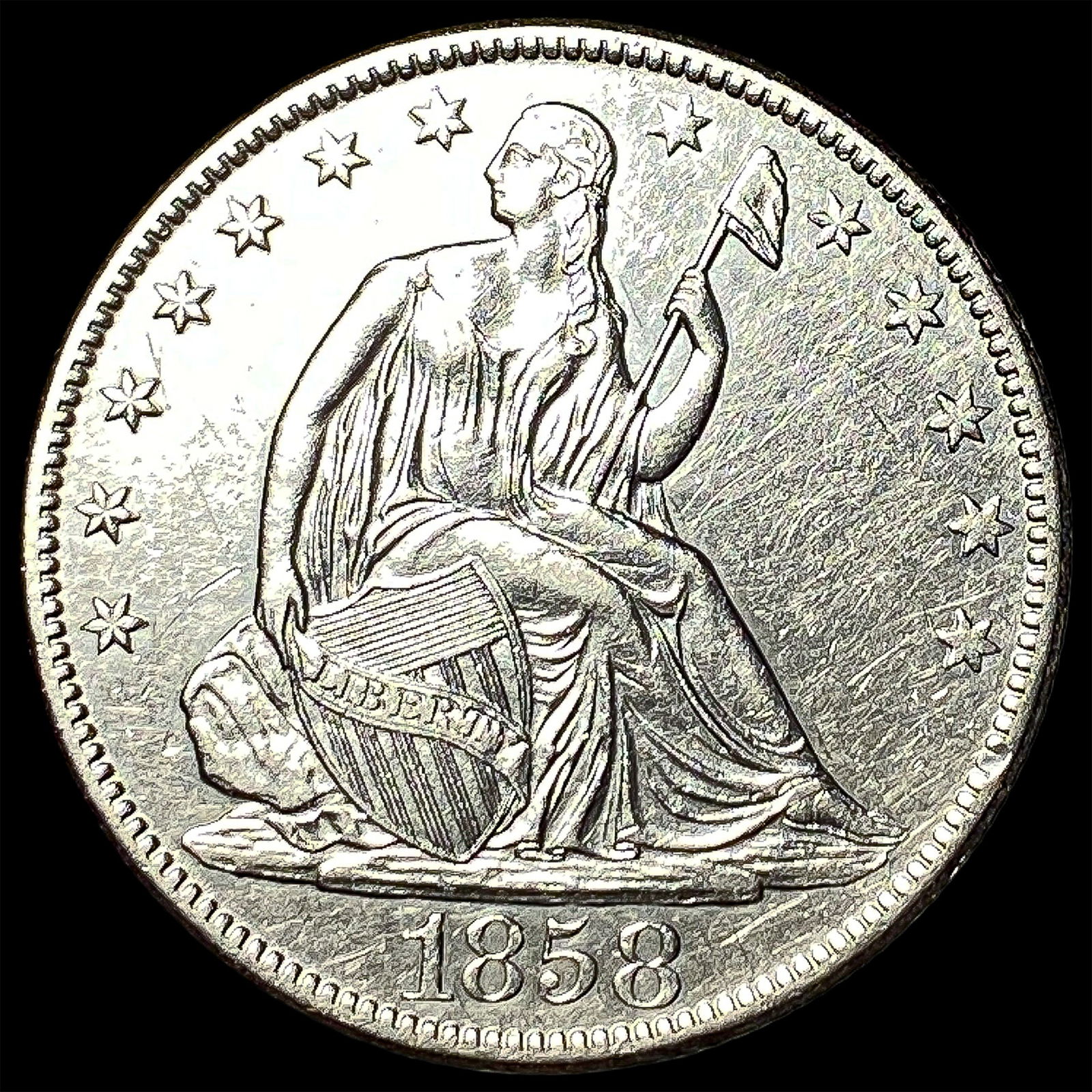 1858-O Silver Half Dollar CLOSELY UNCIRCULATED (1 of 2)