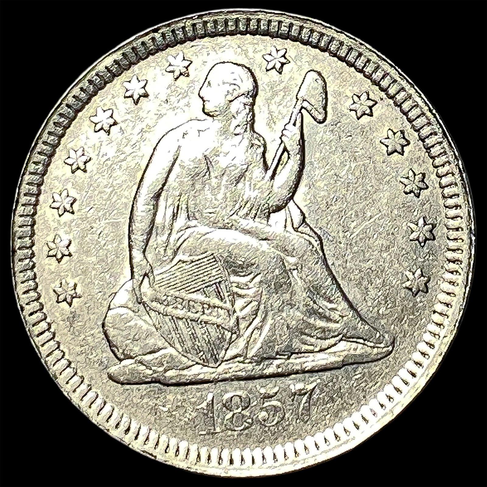 1857 Seated Liberty Silver Quarter CLOSELY UNCIRCULATED (1 of 2)