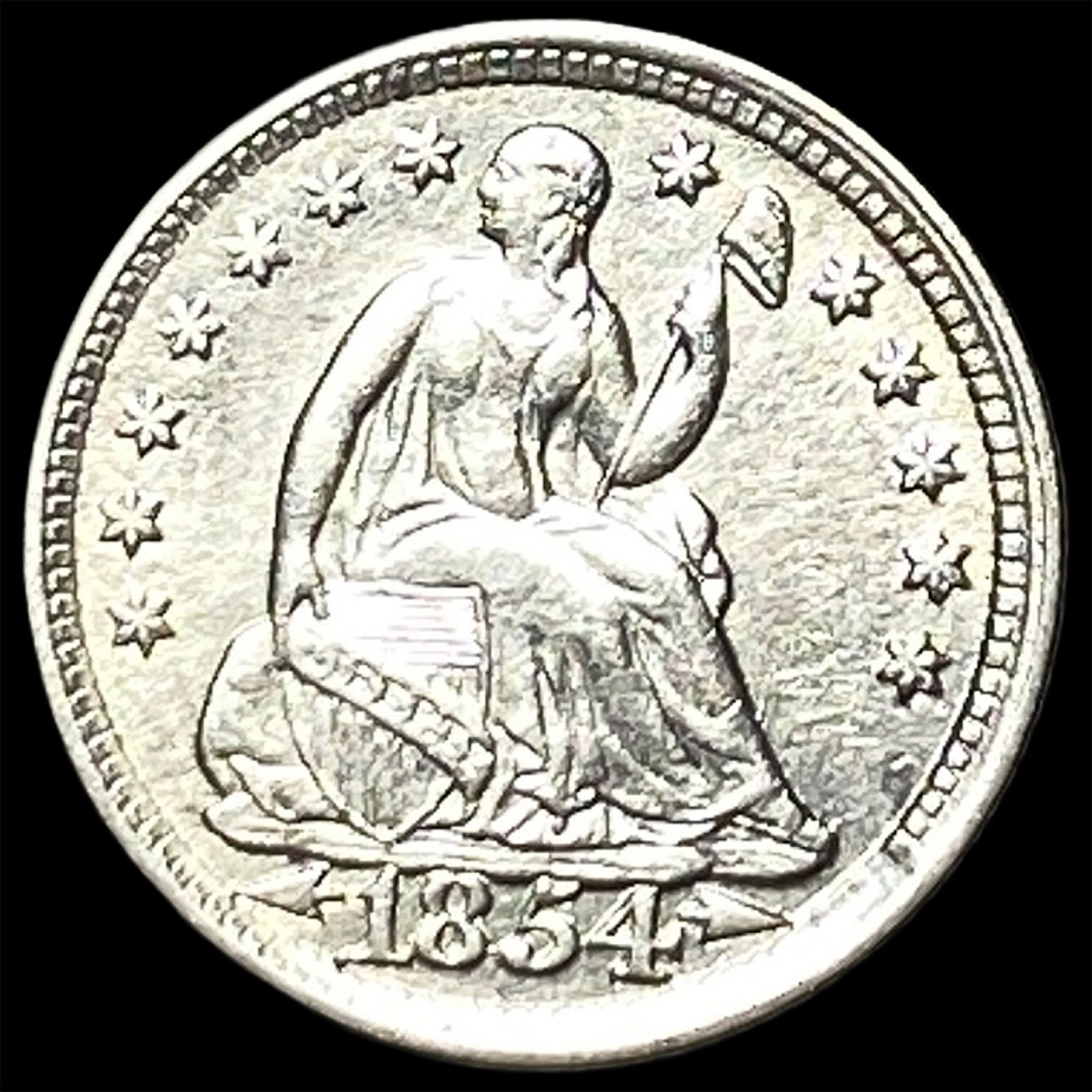 1854 Arrows Seated Liberty Half Dime CLOSELY UNCIRCULATED (1 of 2)