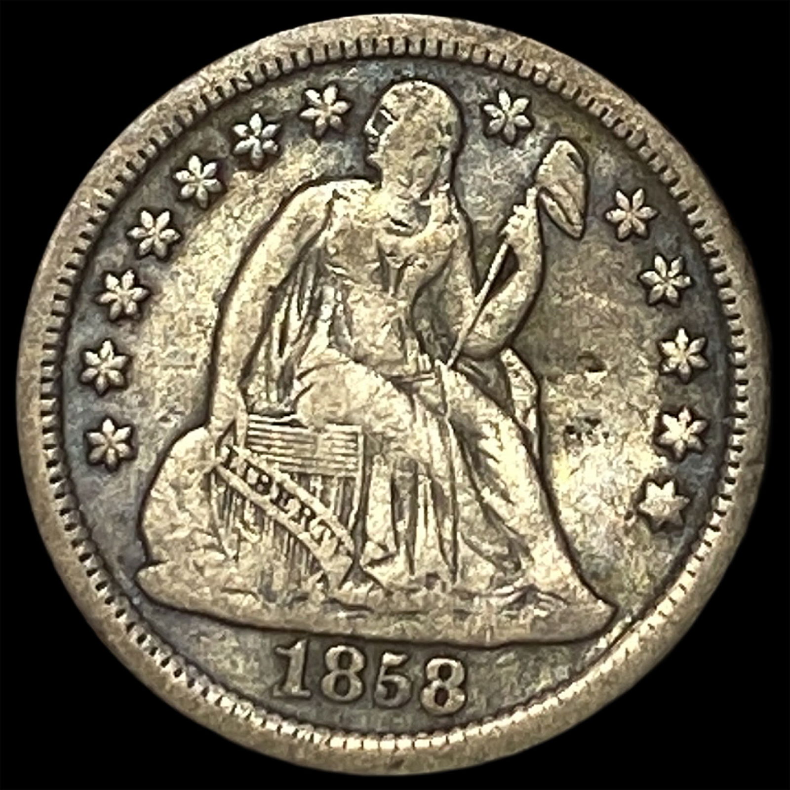 1858-O Silver Seated Liberty Dime LIGHTLY CIRCULATED: 1858-O Silver Seated Liberty Dime LIGHTLY CIRCULATED