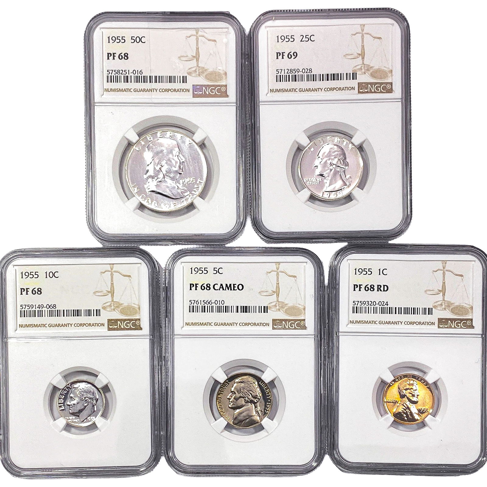 [5 Coins] 1950 Franklin NGC PF68,69 Cameo, RD (1 of 2)