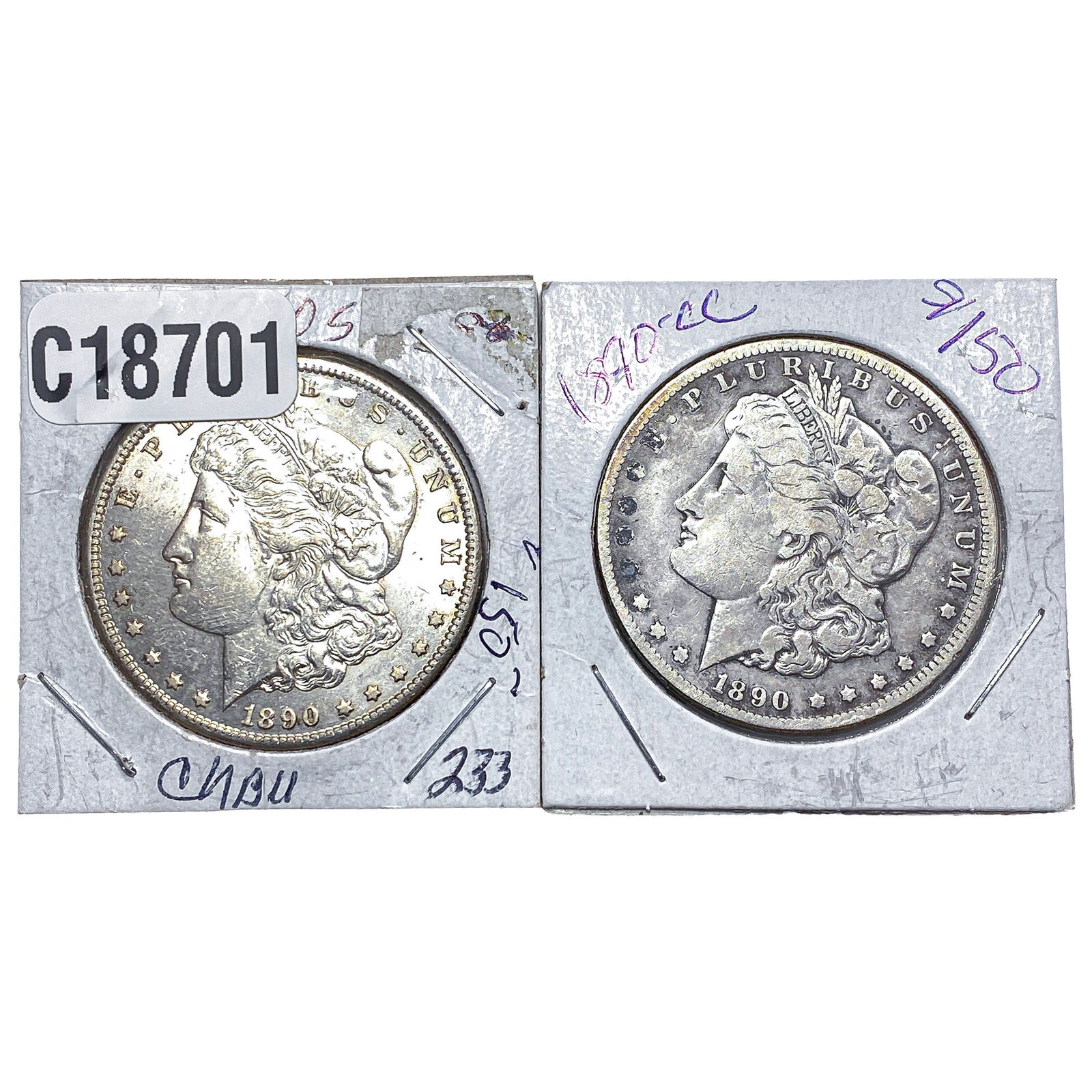 [2 Coins] 1890 Morgan Silver Dollar: [2 Coins] 1890 Morgan Silver Dollar