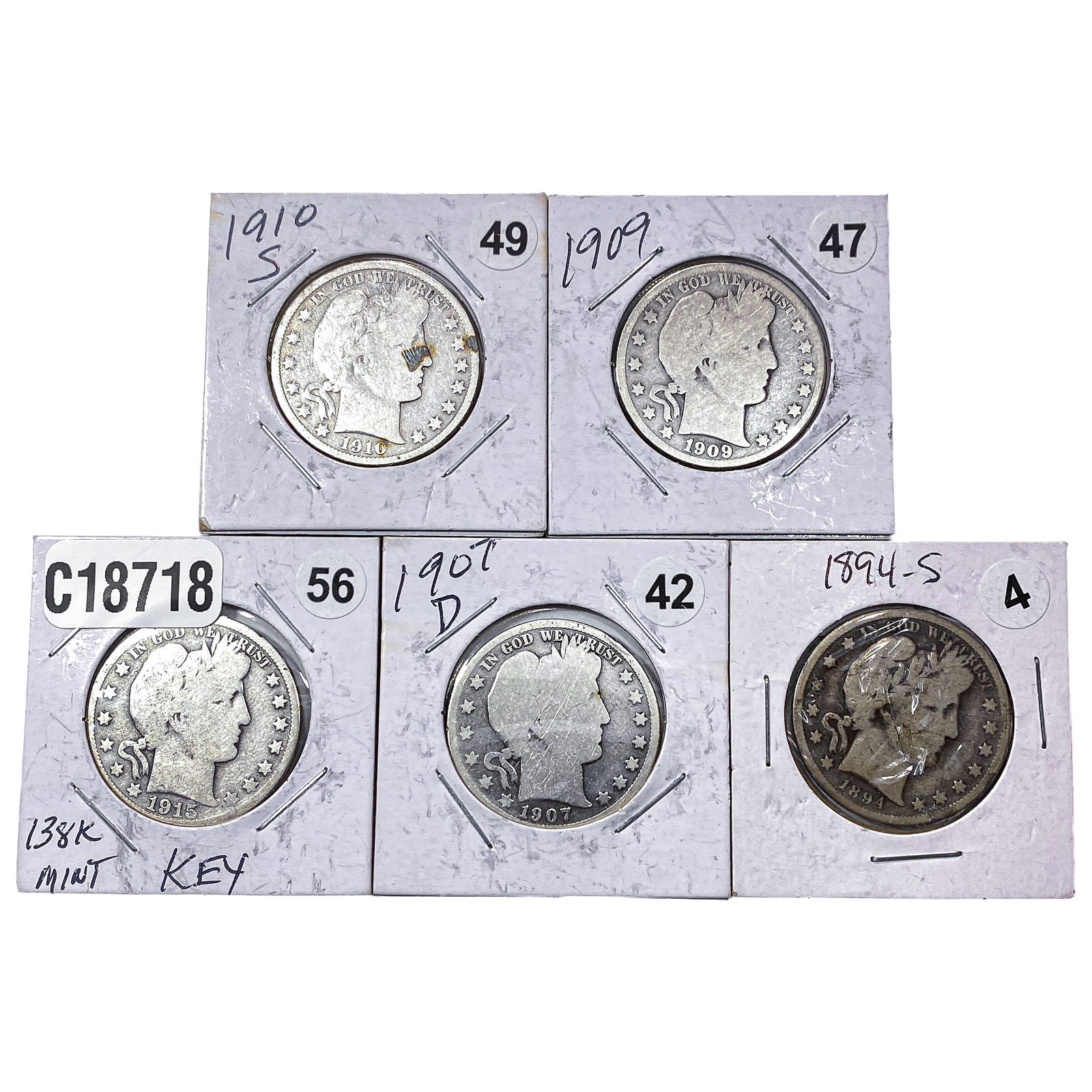 [5 Coins] 1894-1915 Barber Half Dollar (1 of 2)