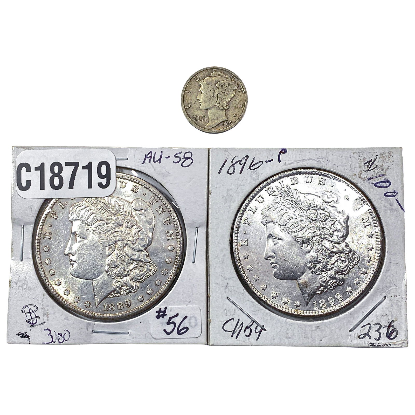[3 Coins] 1889-1918 Morgan $1s & Mercury 10C: [3 Coins] 1889-1918 Morgan $1s & Mercury 10C