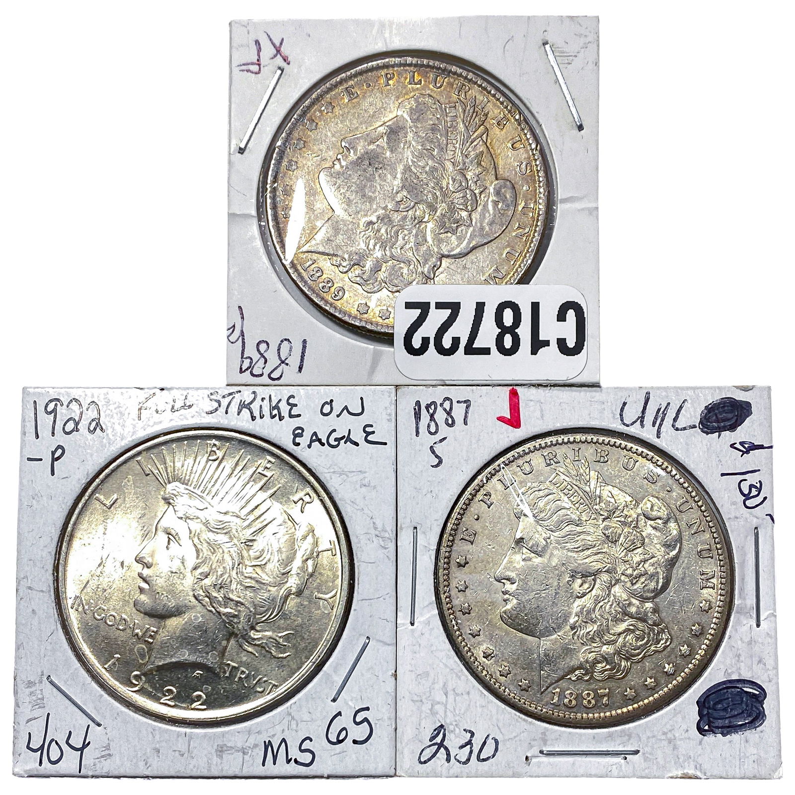 [3 Coins] 1887-1922 Morgan $1s & Peace $1 (1 of 2)