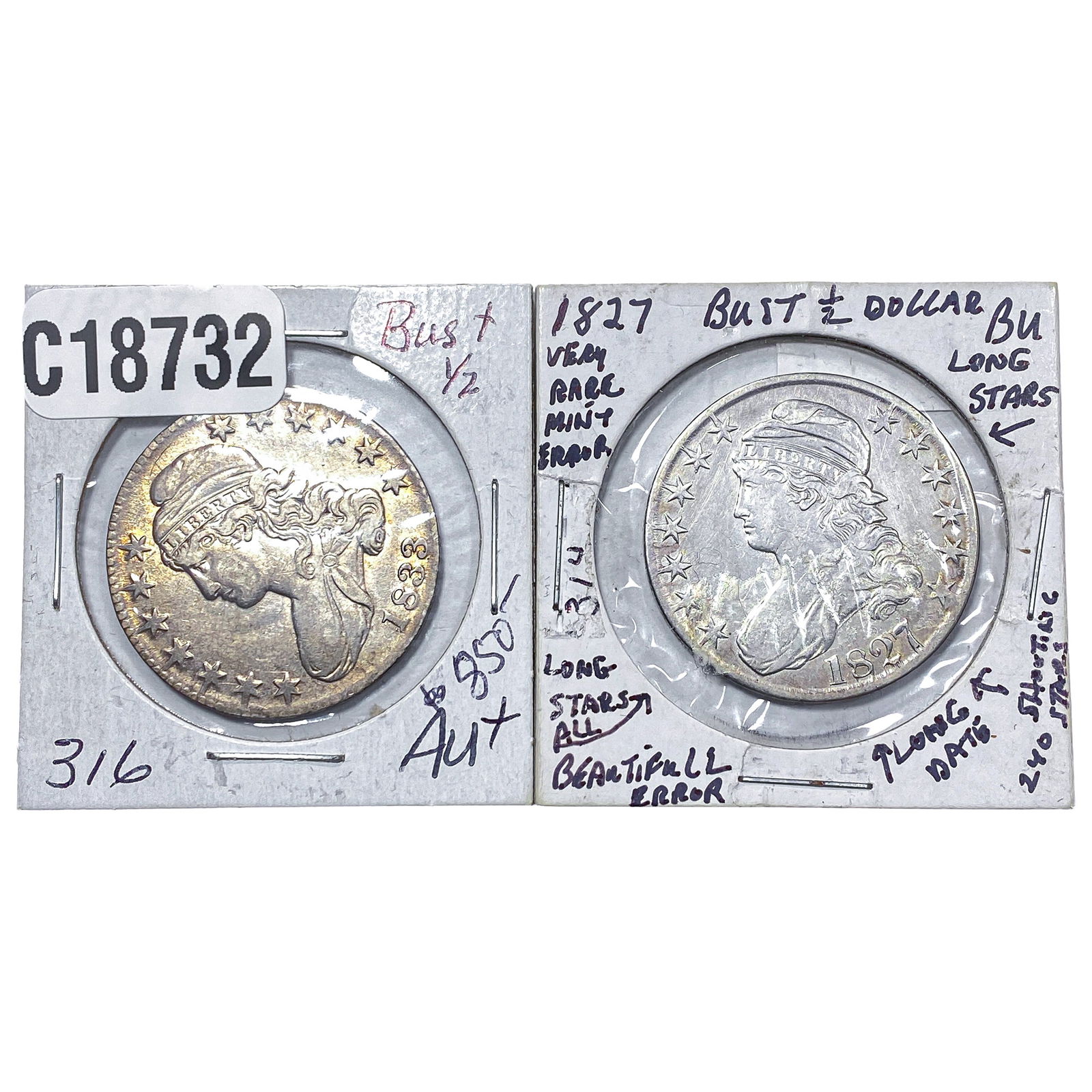 [2 Coins] 1827-1833 Capped Bust Half Dollar: [2 Coins] 1827-1833 Capped Bust Half Dollar