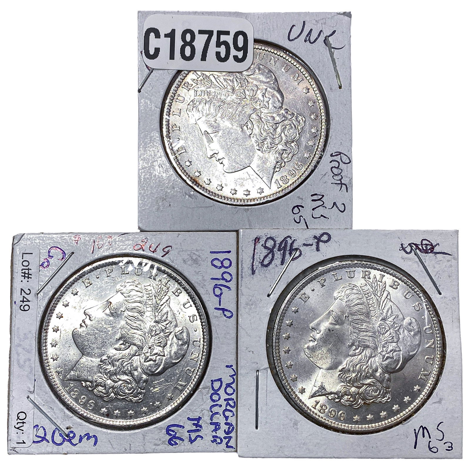 [3 Coins] 1896 Morgan Silver Dollar: [3 Coins] 1896 Morgan Silver Dollar