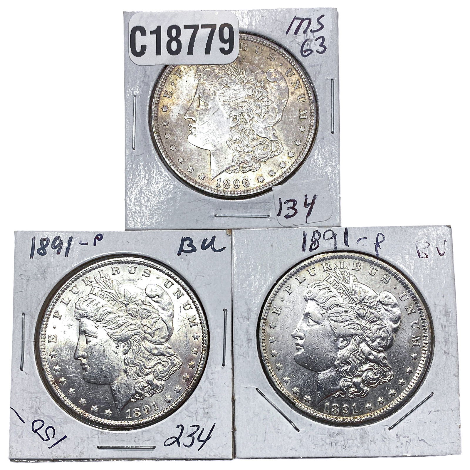 [3 Coins] 1891-1896 Morgan Silver Dollar (1 of 2)