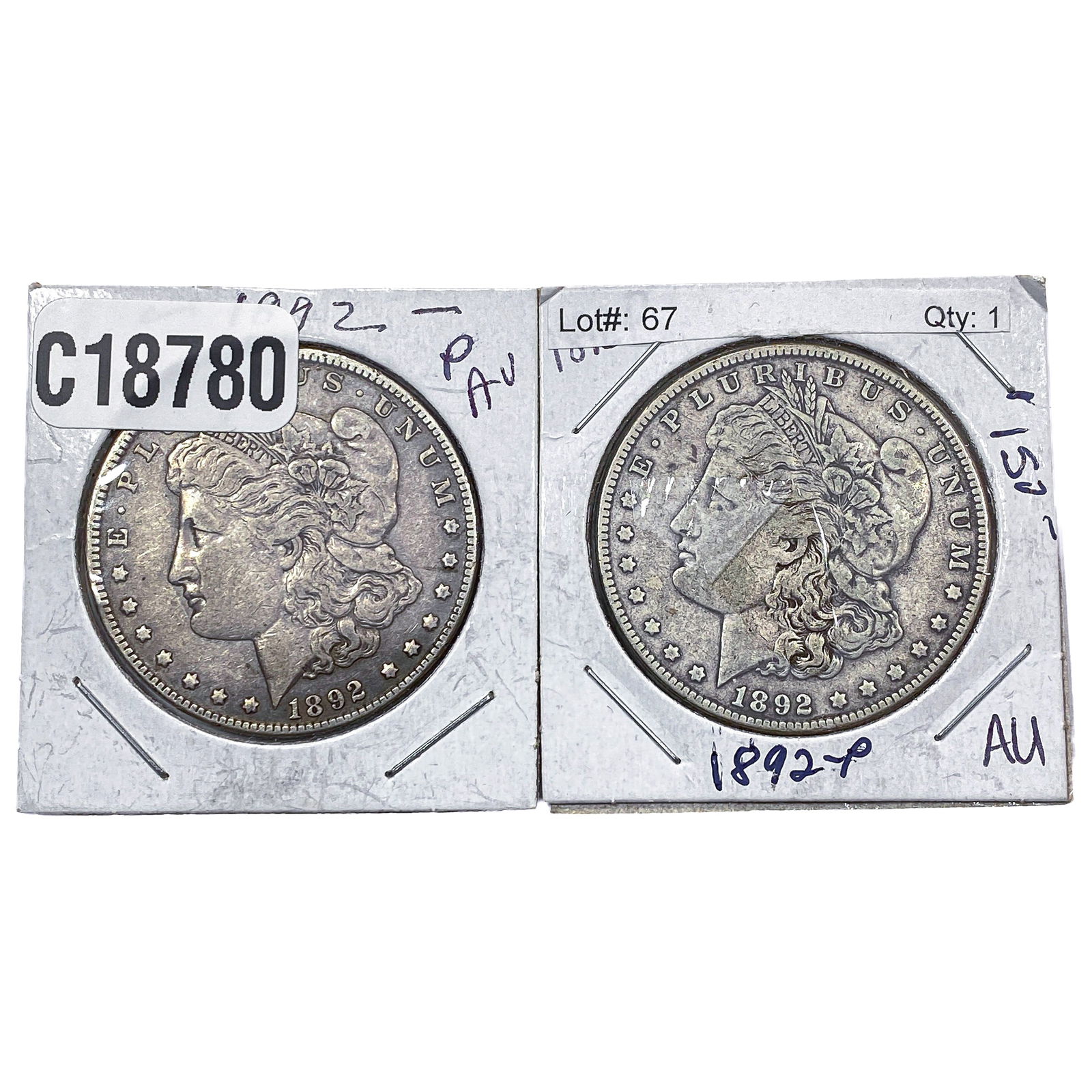 [2 Coins] 1892 Morgan Silver Dollar (1 of 2)