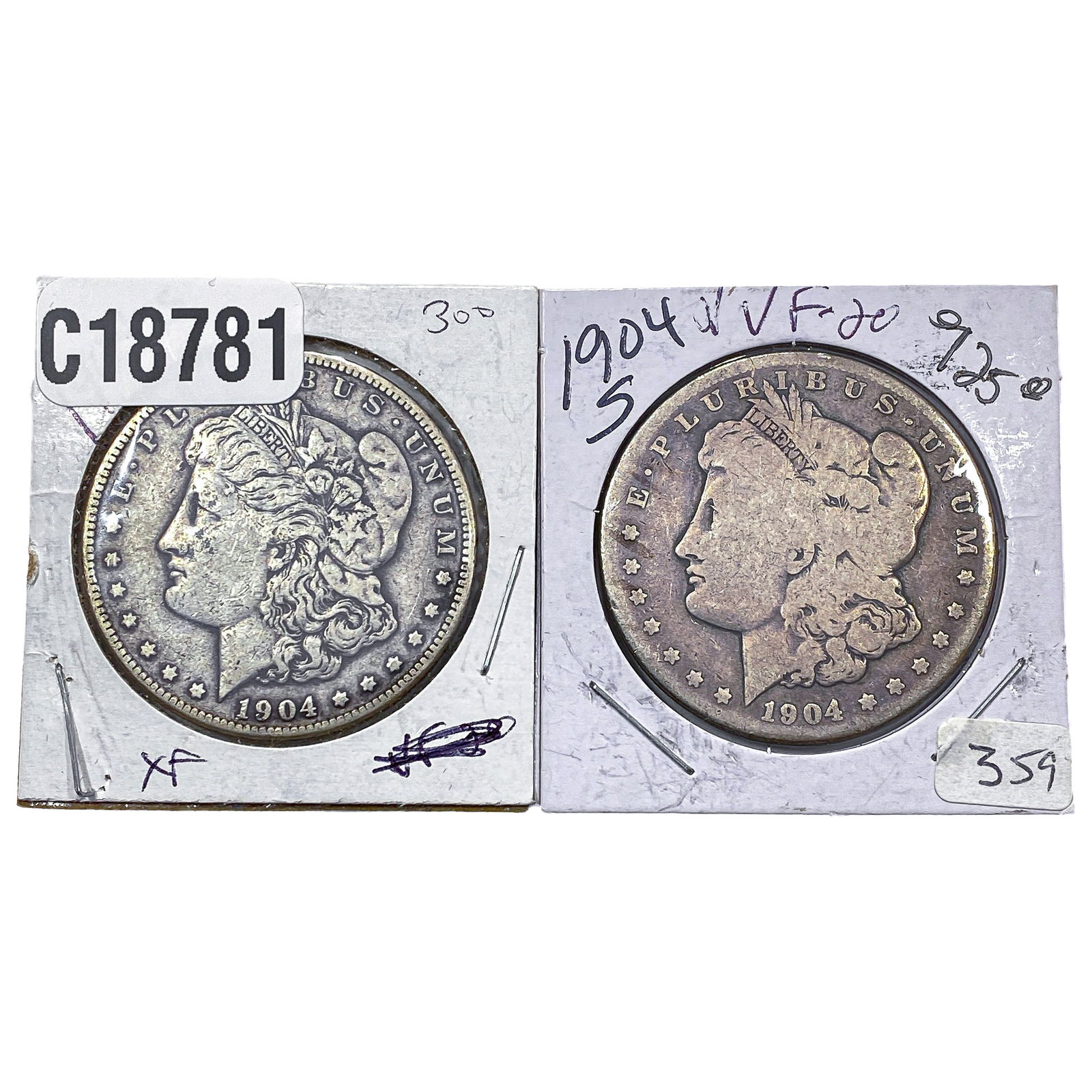 [2 Coins] 1904-S Morgan Silver Dollar: [2 Coins] 1904-S Morgan Silver Dollar