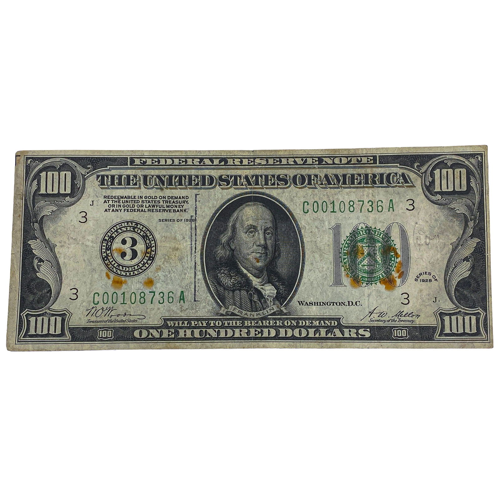 1928 $100 Green Seal Federal Reserve Note (1 of 2)
