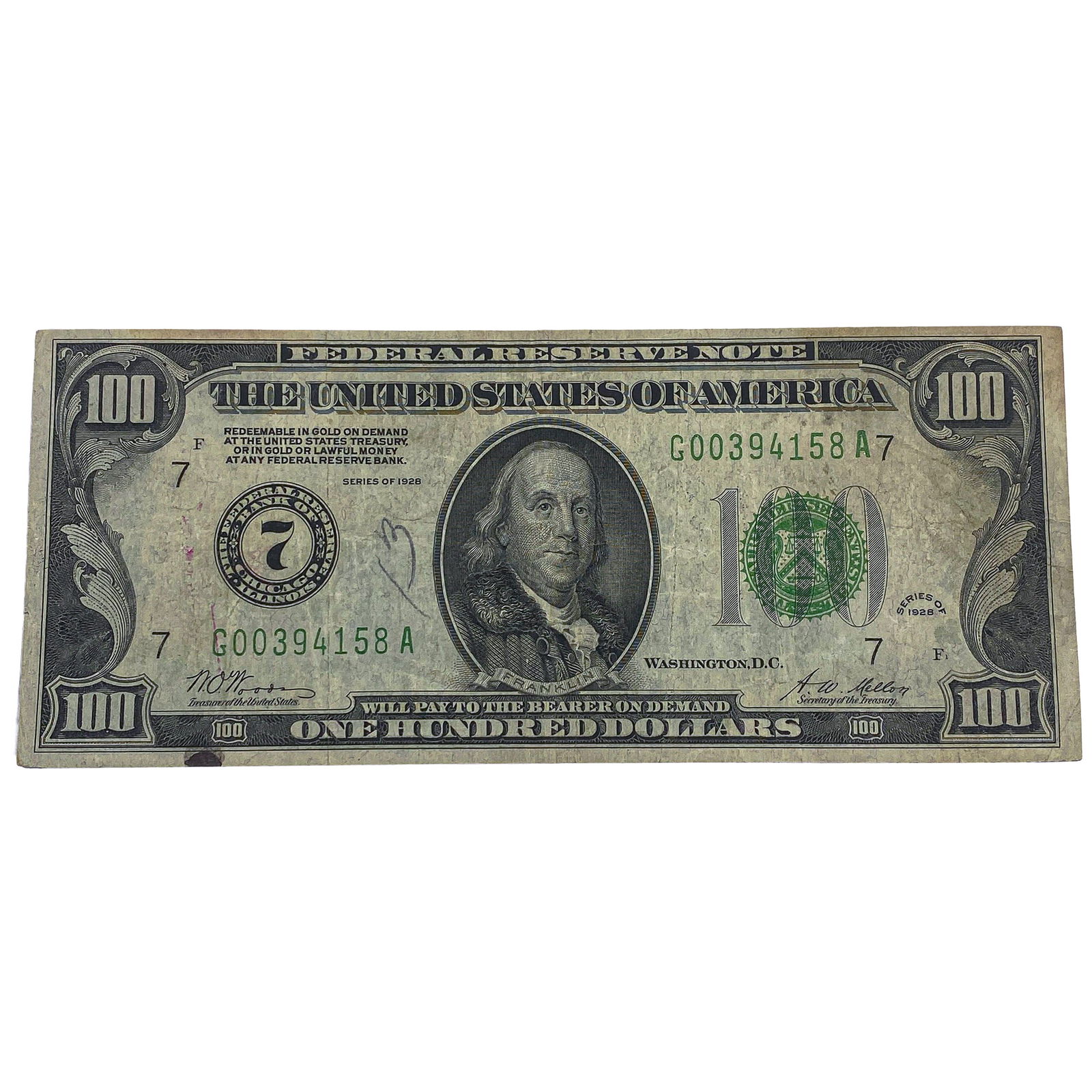 1928 $100 Green Seal Federal Reserve Note: 1928 $100 Green Seal Federal Reserve Note