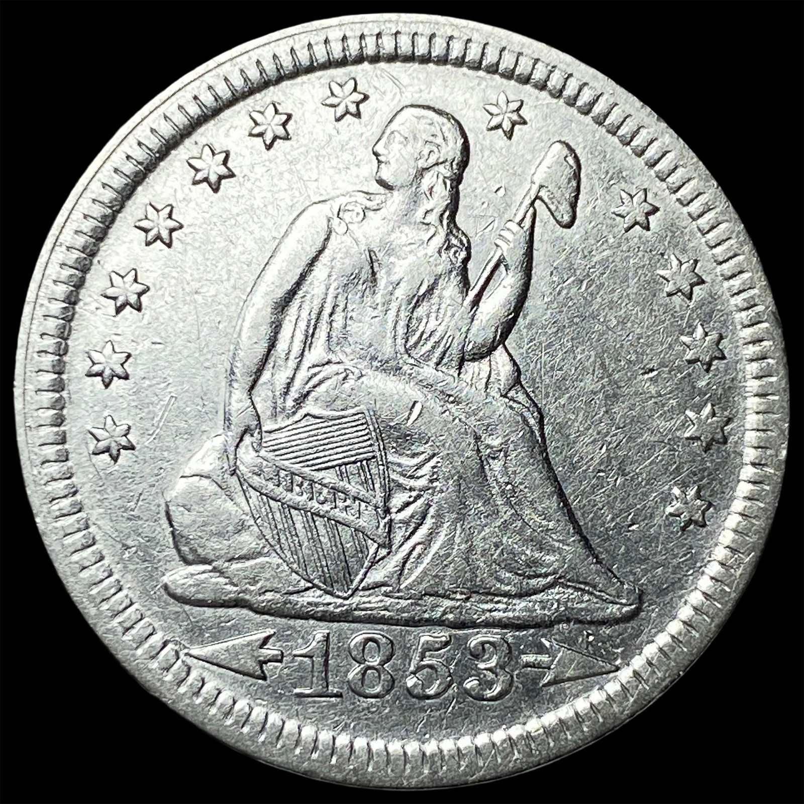 1853 Arrows Seated Liberty Quarter NEARLY UNCIRCULATED (1 of 2)