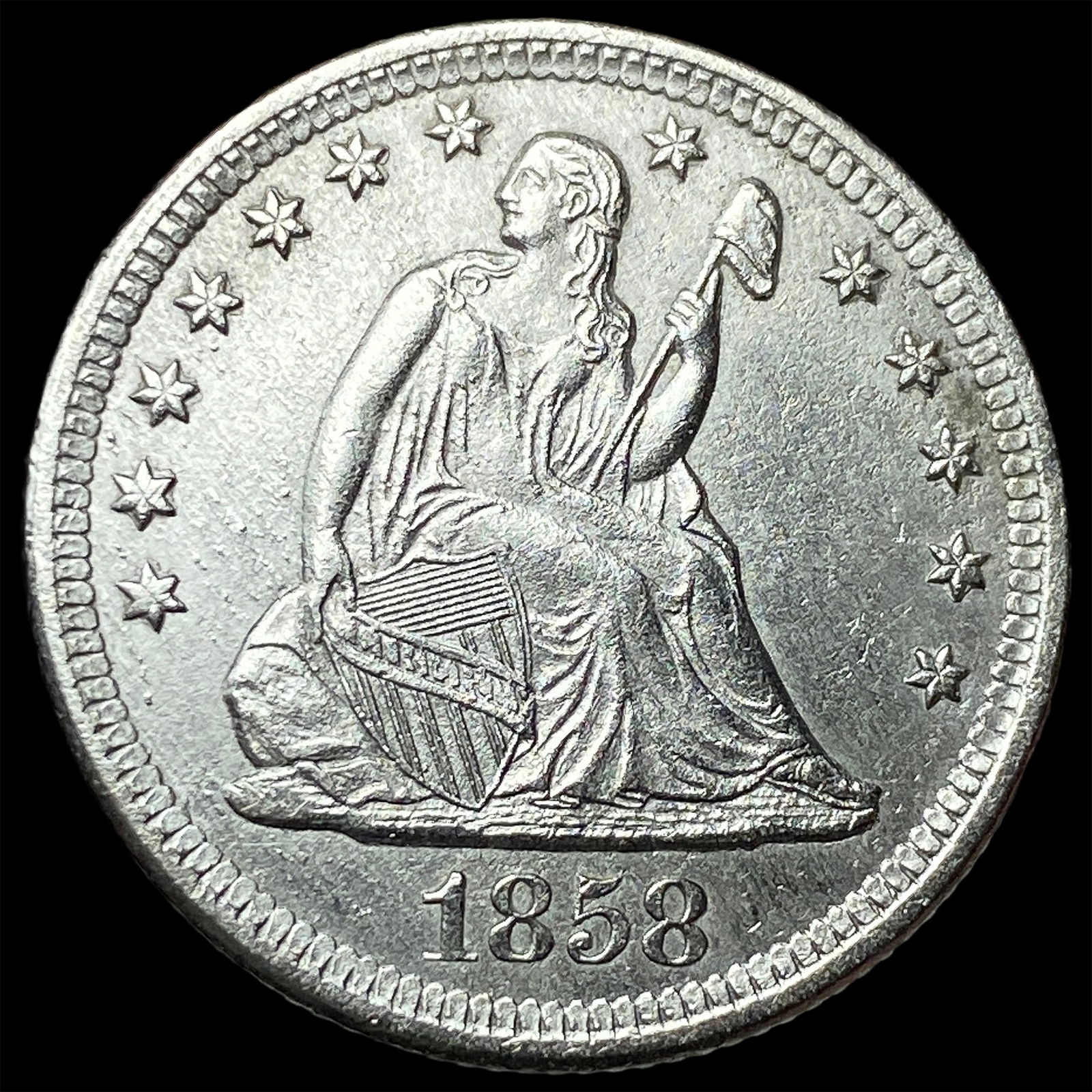 1858-O Silver Seated Liberty Quarter CHOICE AU (1 of 2)