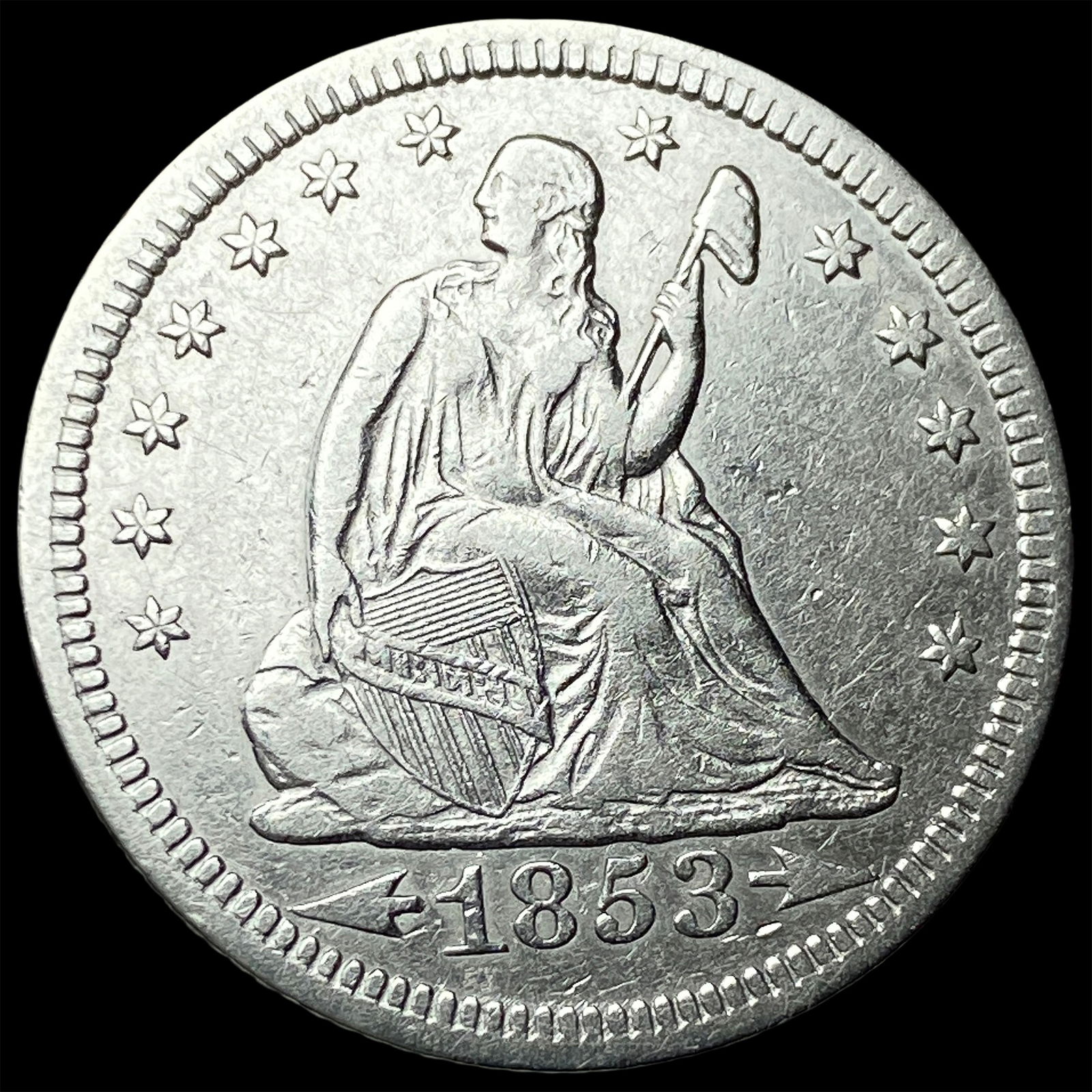 1853 Arrows Seated Liberty Quarter NEARLY UNCIRCULATED (1 of 2)