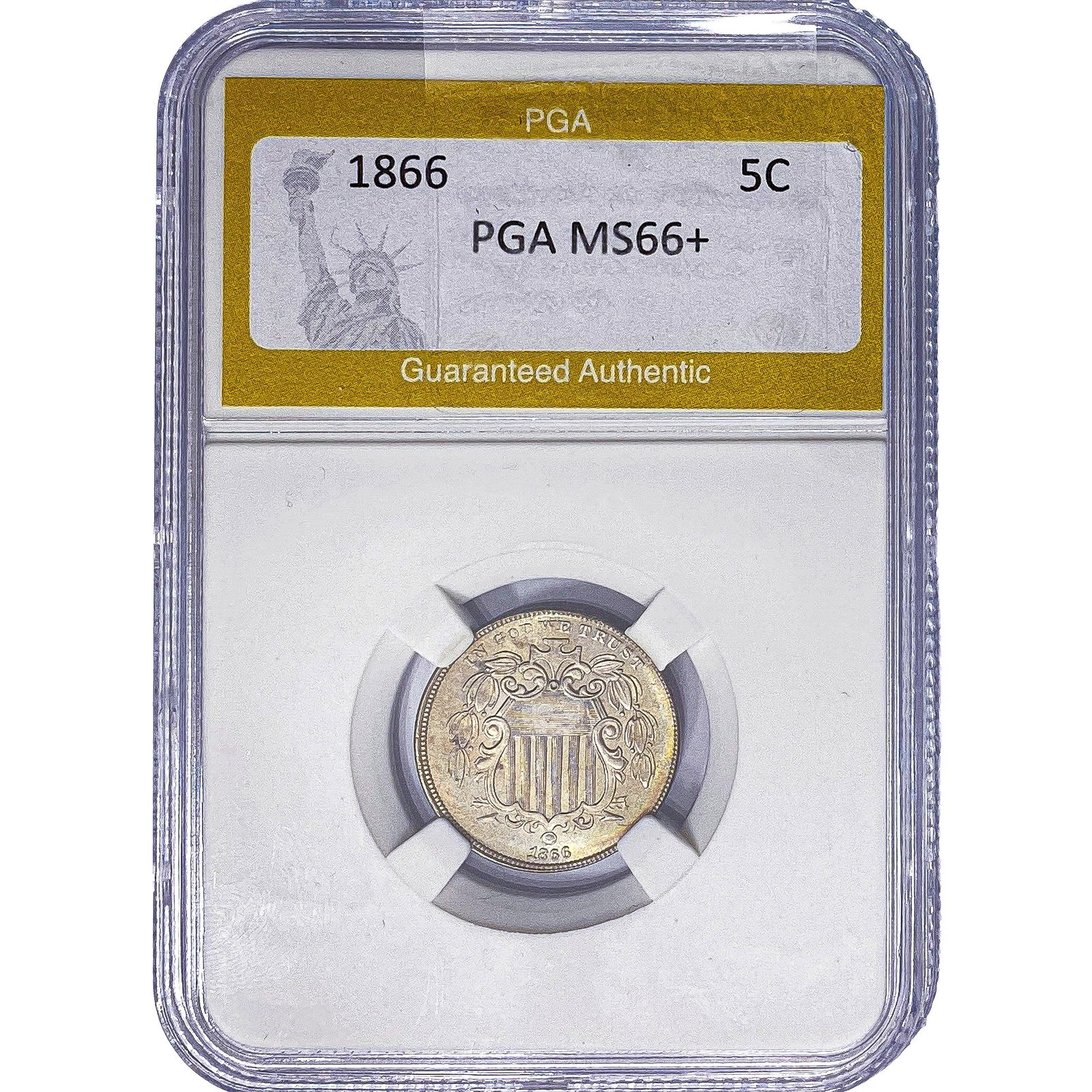 1866 Shield Nickel PGA MS66+: 1866 Shield Nickel PGA MS66+