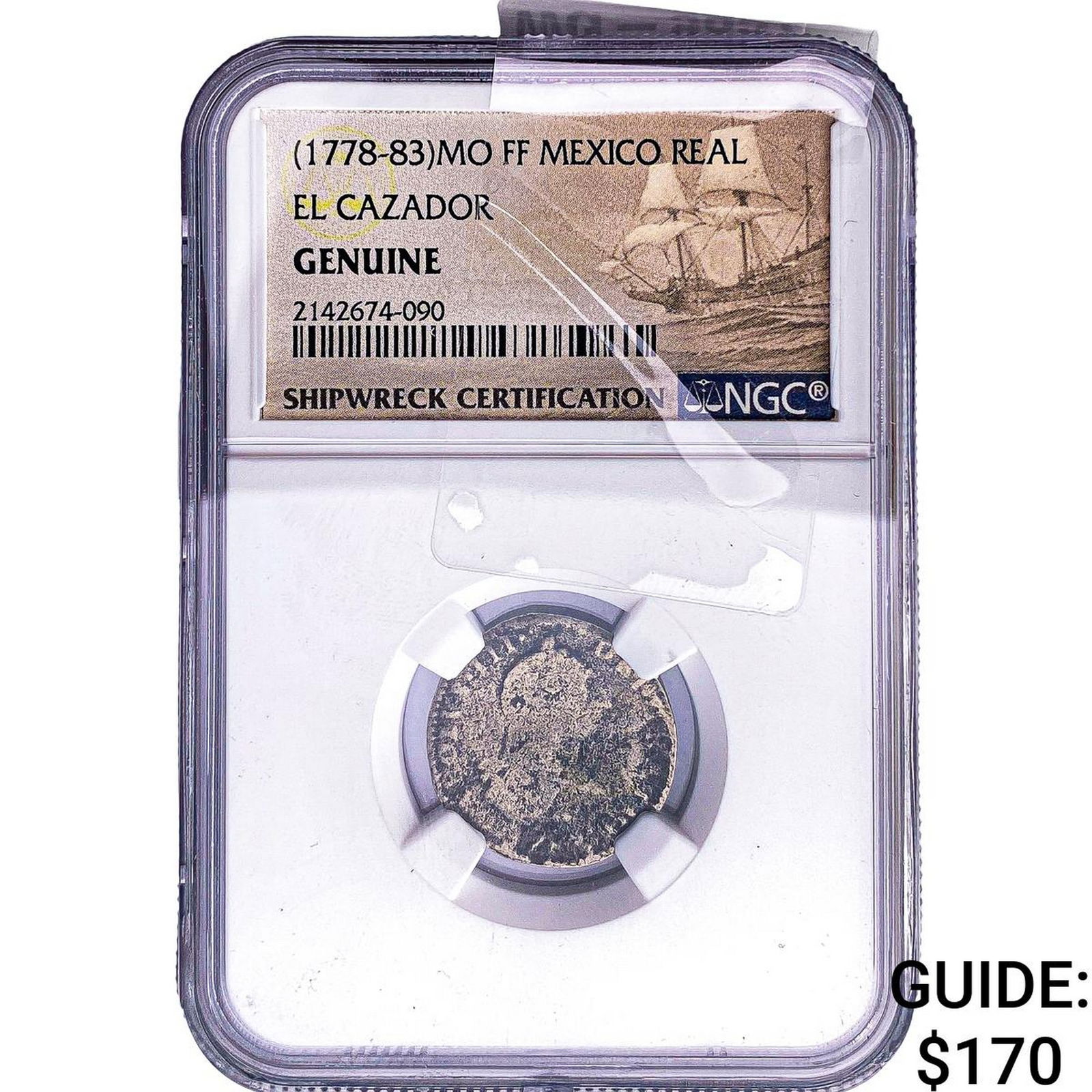 1783-Mo Colonial Spain Shipwreck El Cazador Silver 1 Reale NGC Genuine: 1783-Mo Colonial Spain Shipwreck El Cazador Silver 1 Reale NGC Genuine