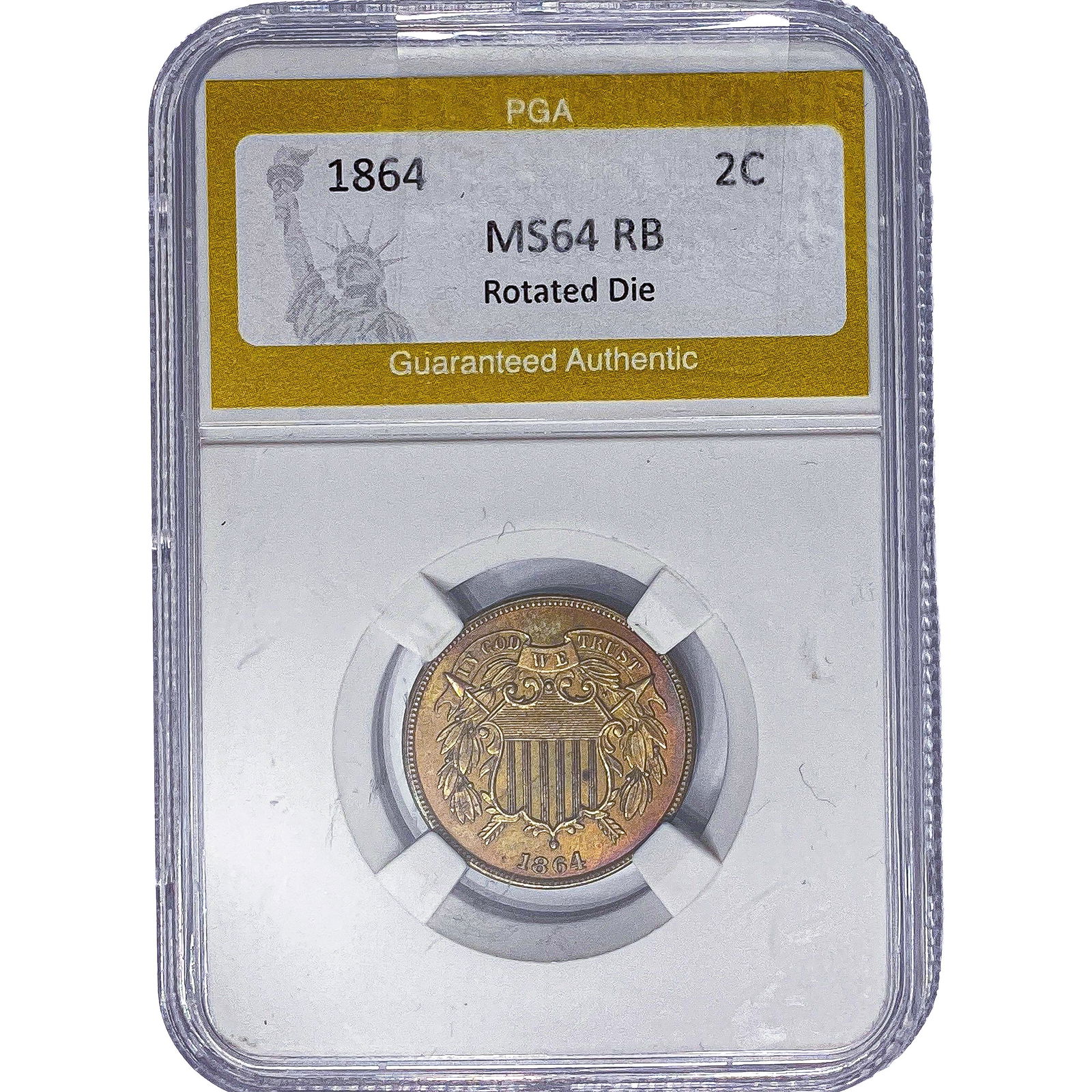 1864 Two Cent Piece PGA MS64 RB Rotated Die (1 of 2)