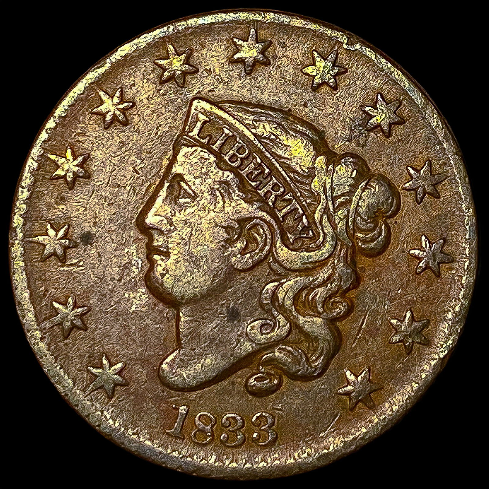 1833 Coronet Head Large Cent ABOUT UNCIRCULATED (1 of 2)