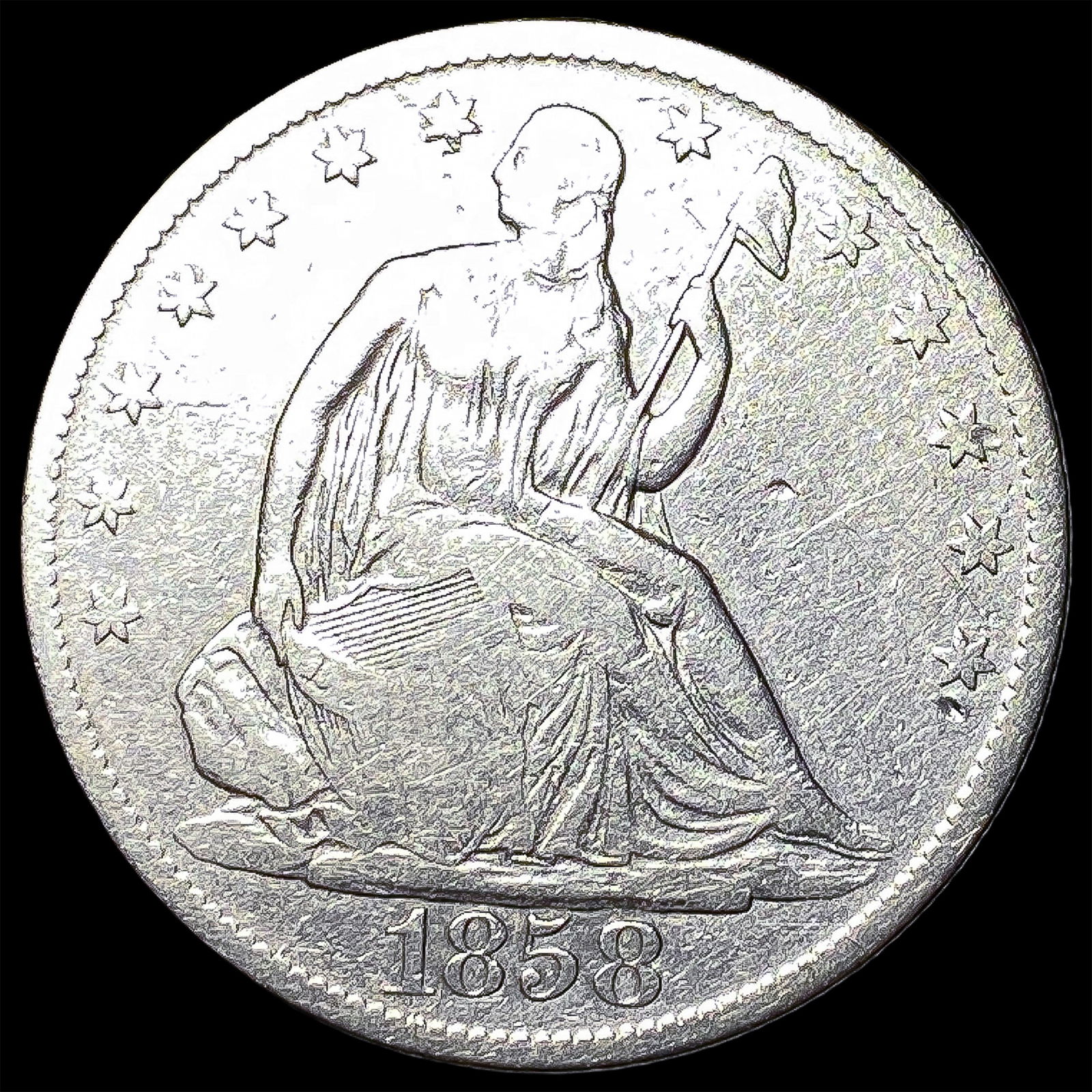 1858-O Silver Seated Liberty Half Dollar NICELY CIRCULATED (1 of 2)