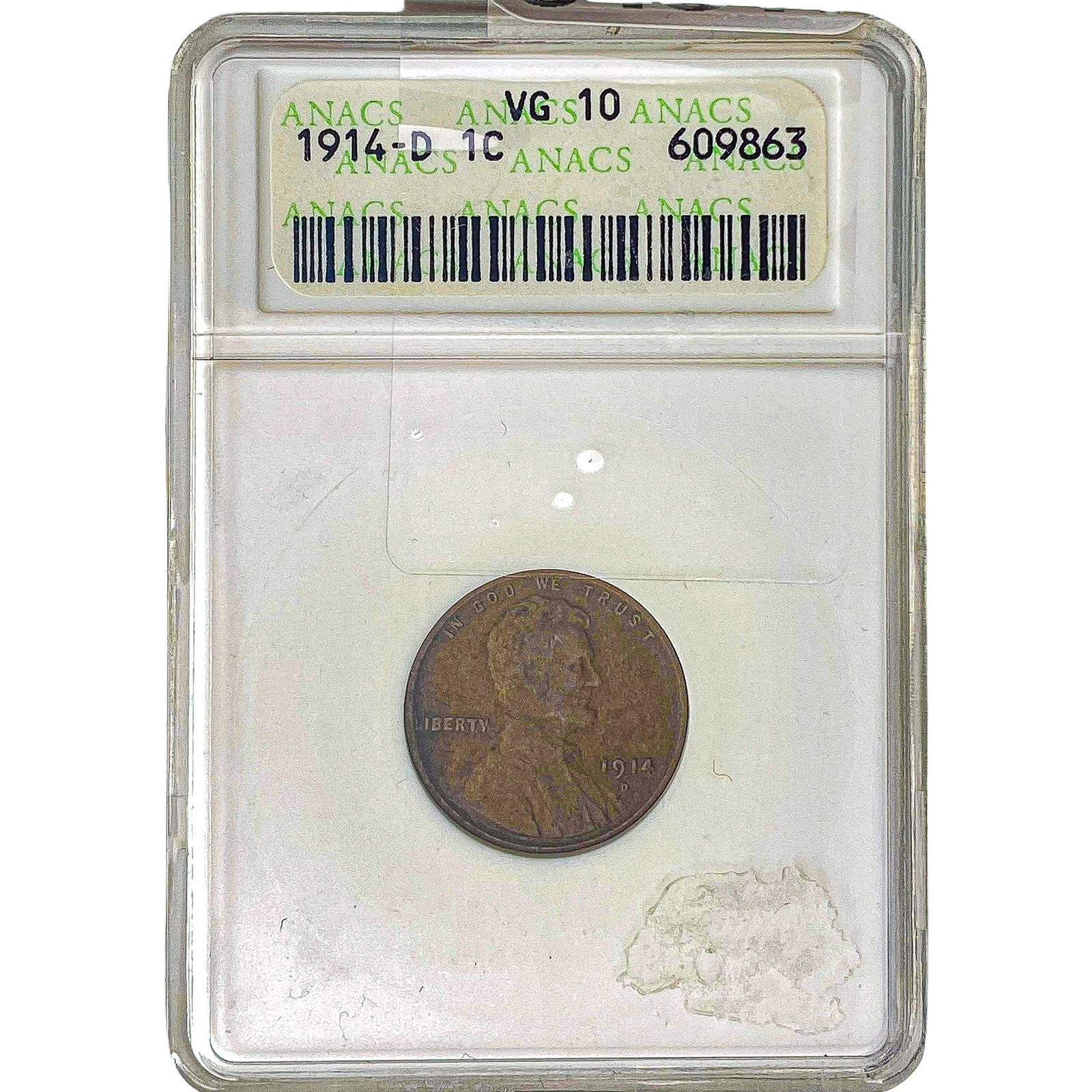 1914-D Wheat Cent ANACS VG10: 1914-D Wheat Cent ANACS VG10