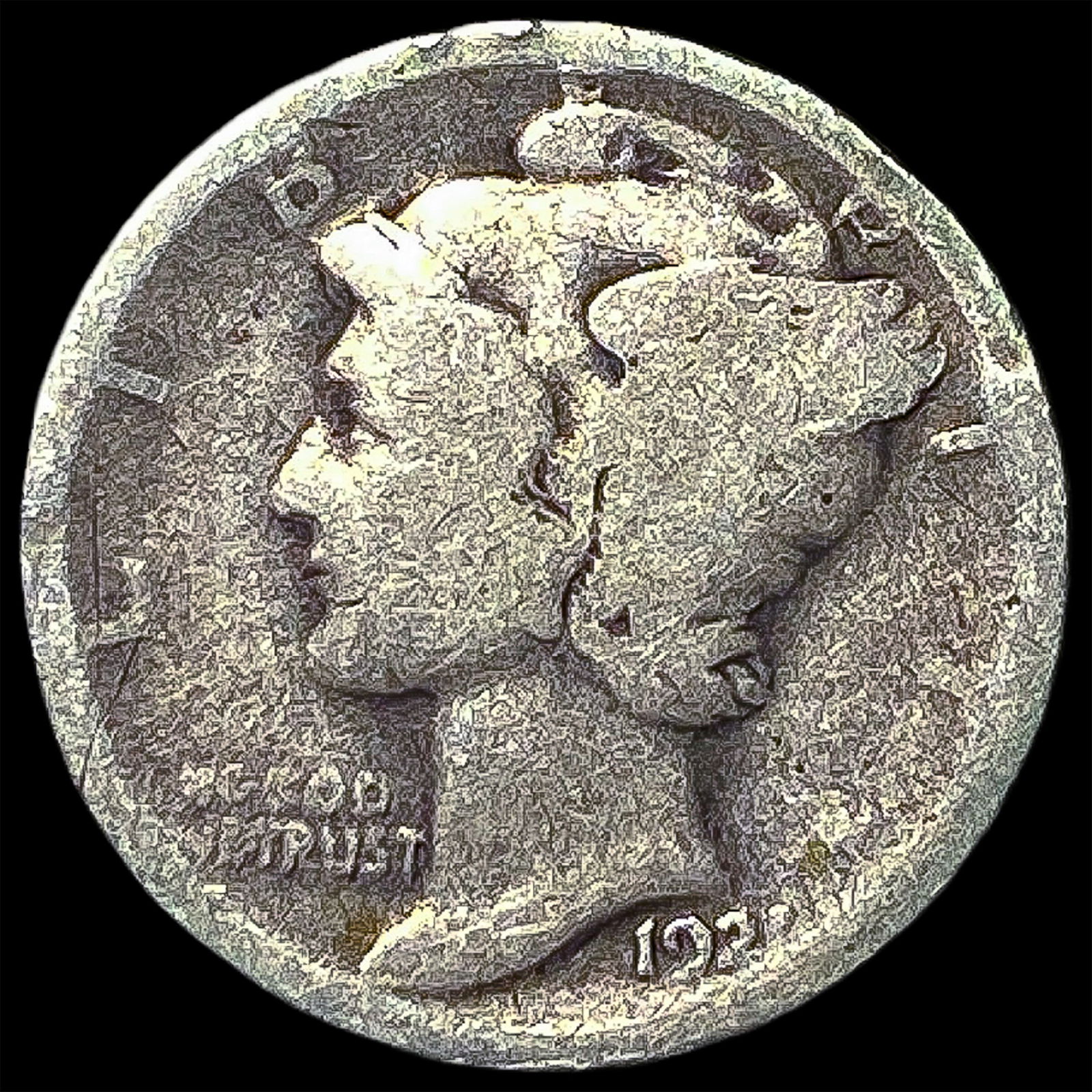 1921 Silver Mercury Dime NICELY CIRCULATED: 1921 Silver Mercury Dime NICELY CIRCULATED