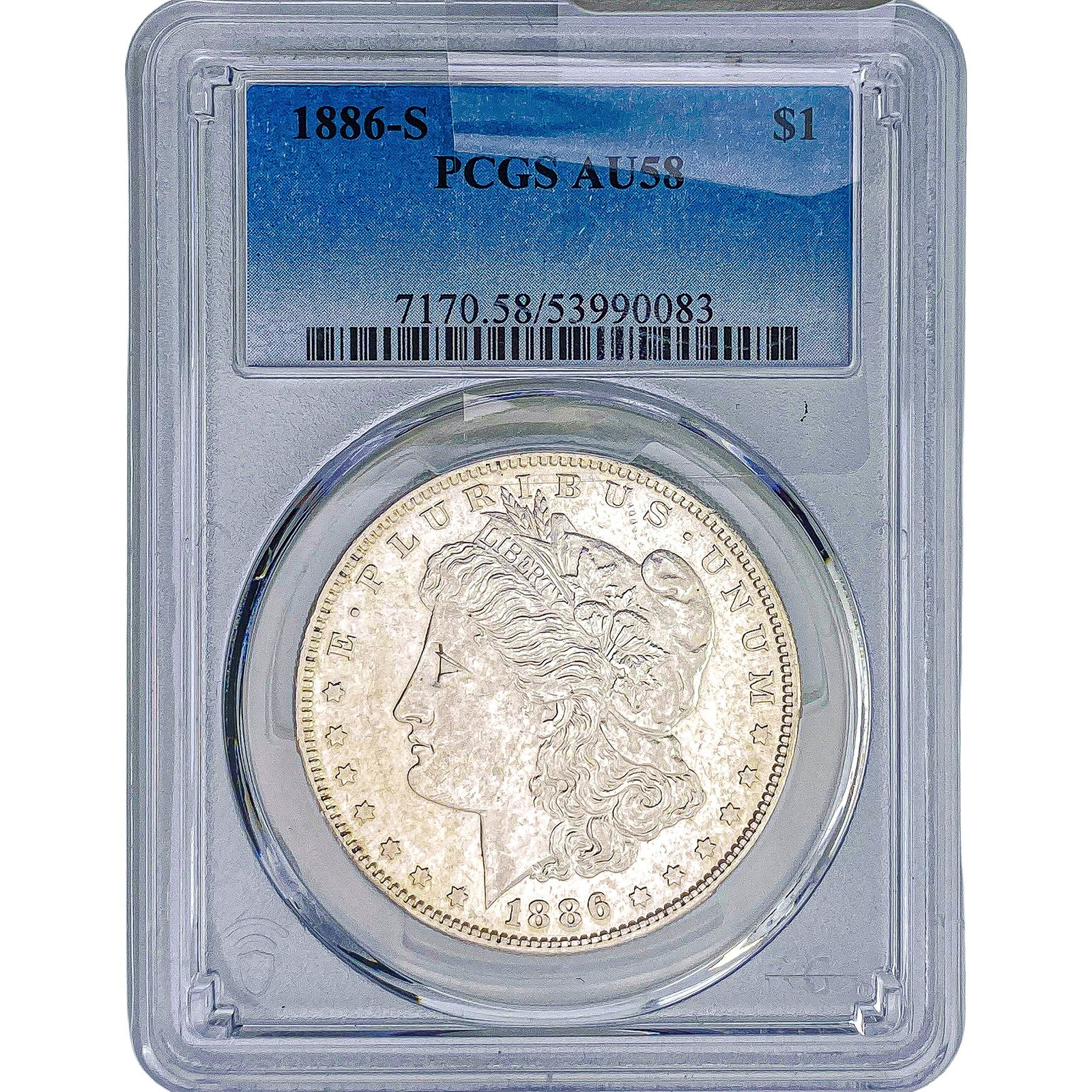 1886-S Morgan Silver Dollar PCGS AU58: 1886-S Morgan Silver Dollar PCGS AU58