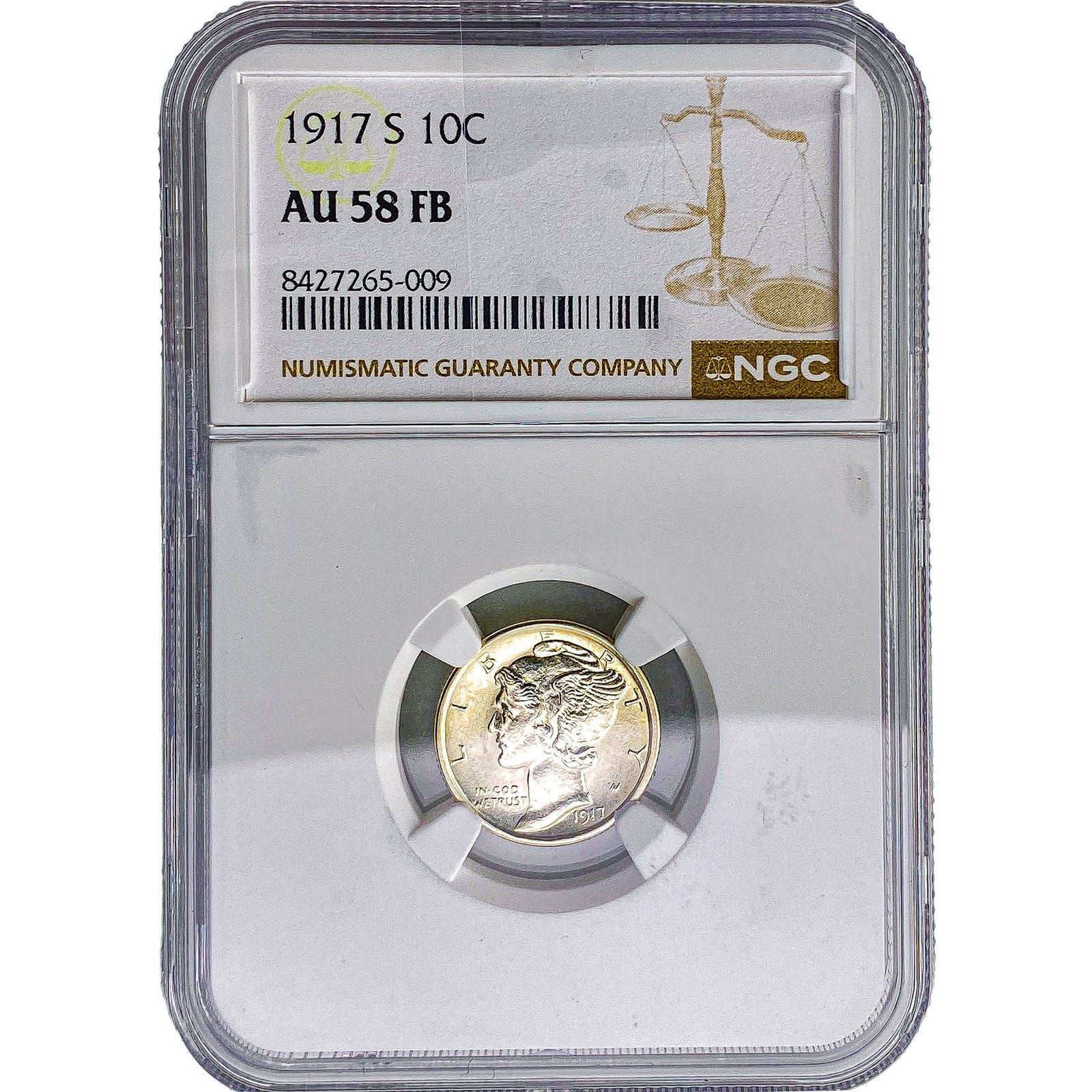 1917-S Mercury Silver Dime NGC AU58 FB (1 of 2)