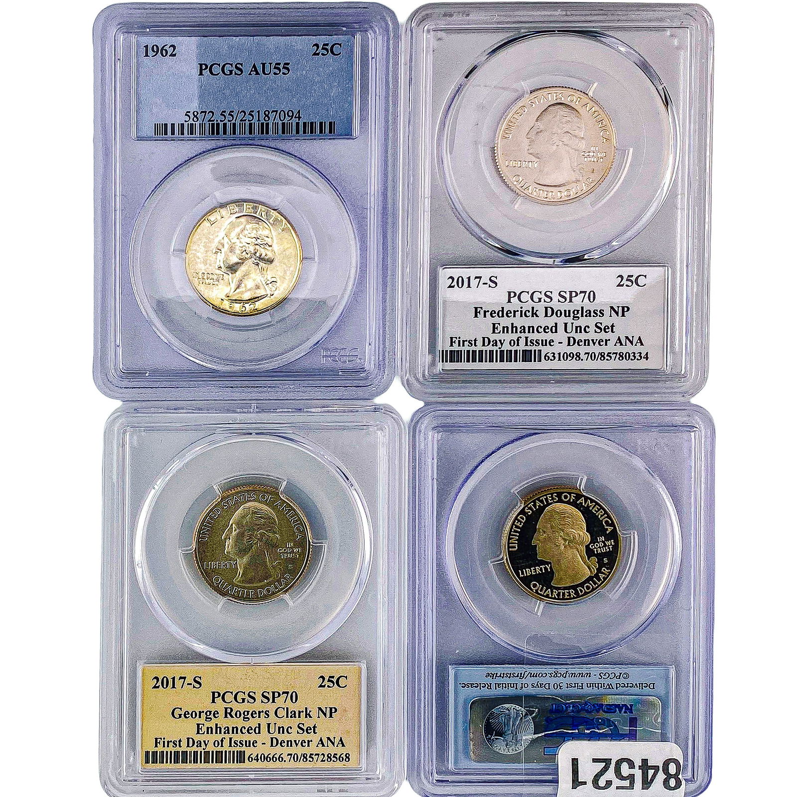 [4 Coins] 2015-S,2017-S,1962 Washington Silver Quarter PCGS PR,SP,AU69,70,55 DCAM (1 of 2)