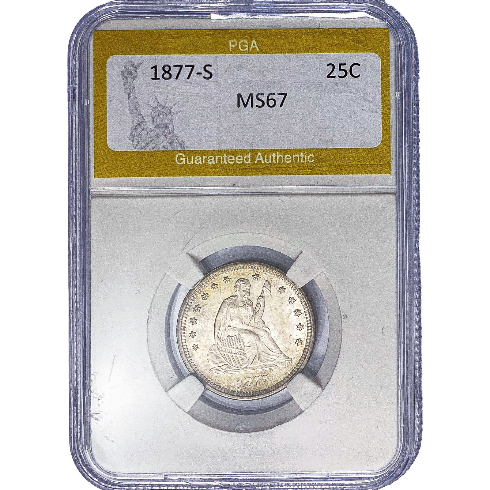 1877-S Seated Liberty Quarter PGA MS67: 1877-S Seated Liberty Quarter PGA MS67