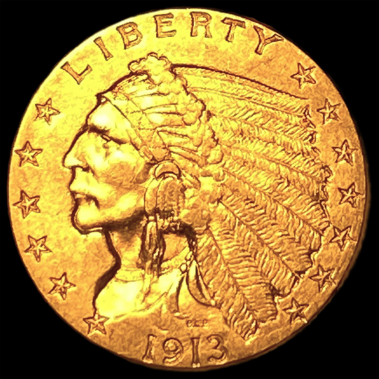 1913 Indian Head Gold $2.5 Quarter Eagle CLOSELY UNCIRCULATED (1 of 2)