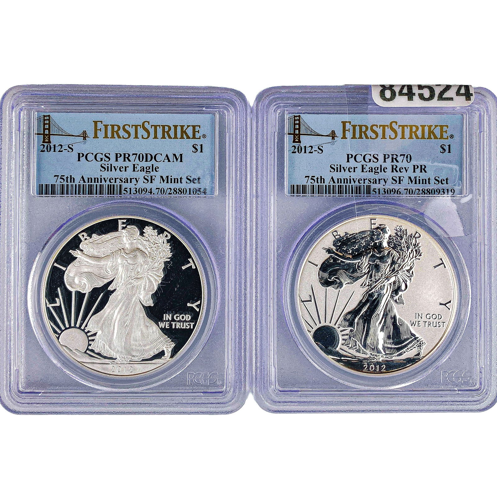 [2 Coins] 2012-S Silver Eagle PCGS PR70 DCAM (1 of 2)
