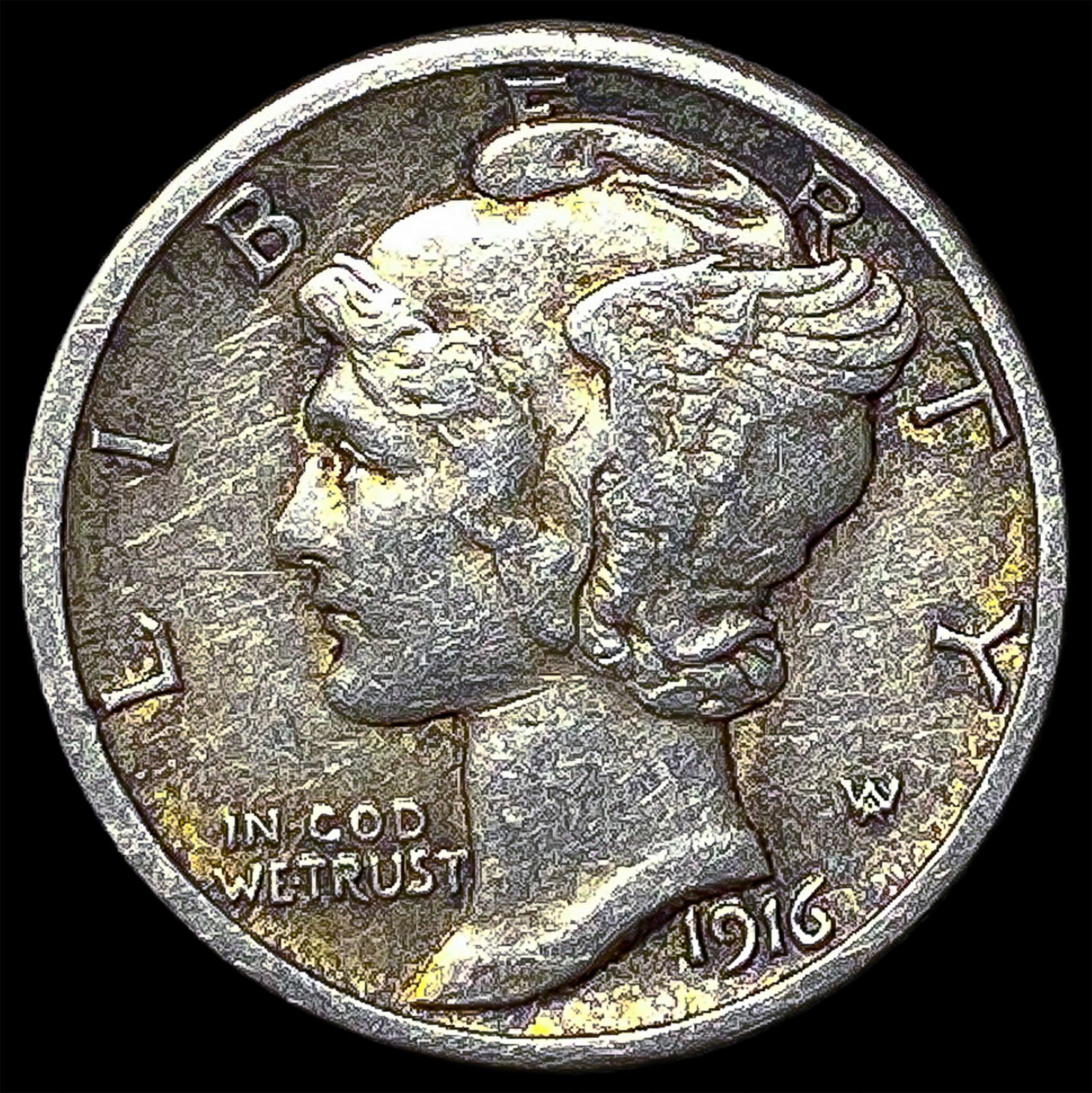 1916-S Silver Mercury Dime NEARLY UNCIRCULATED (1 of 2)