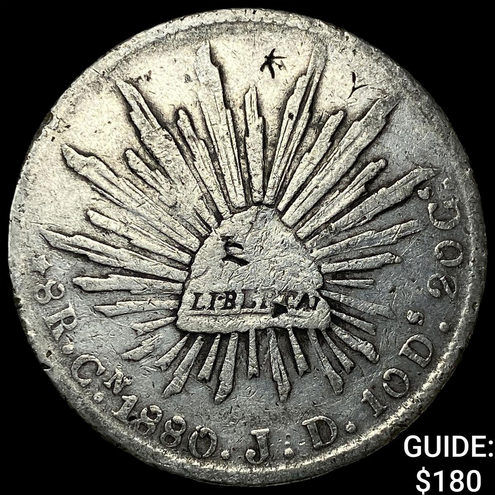 1880 Mexico Silver 8 Reales Chopmarked NEARLY UNCIRCULATED: 1880 Mexico Silver 8 Reales Chopmarked NEARLY UNCIRCULATED