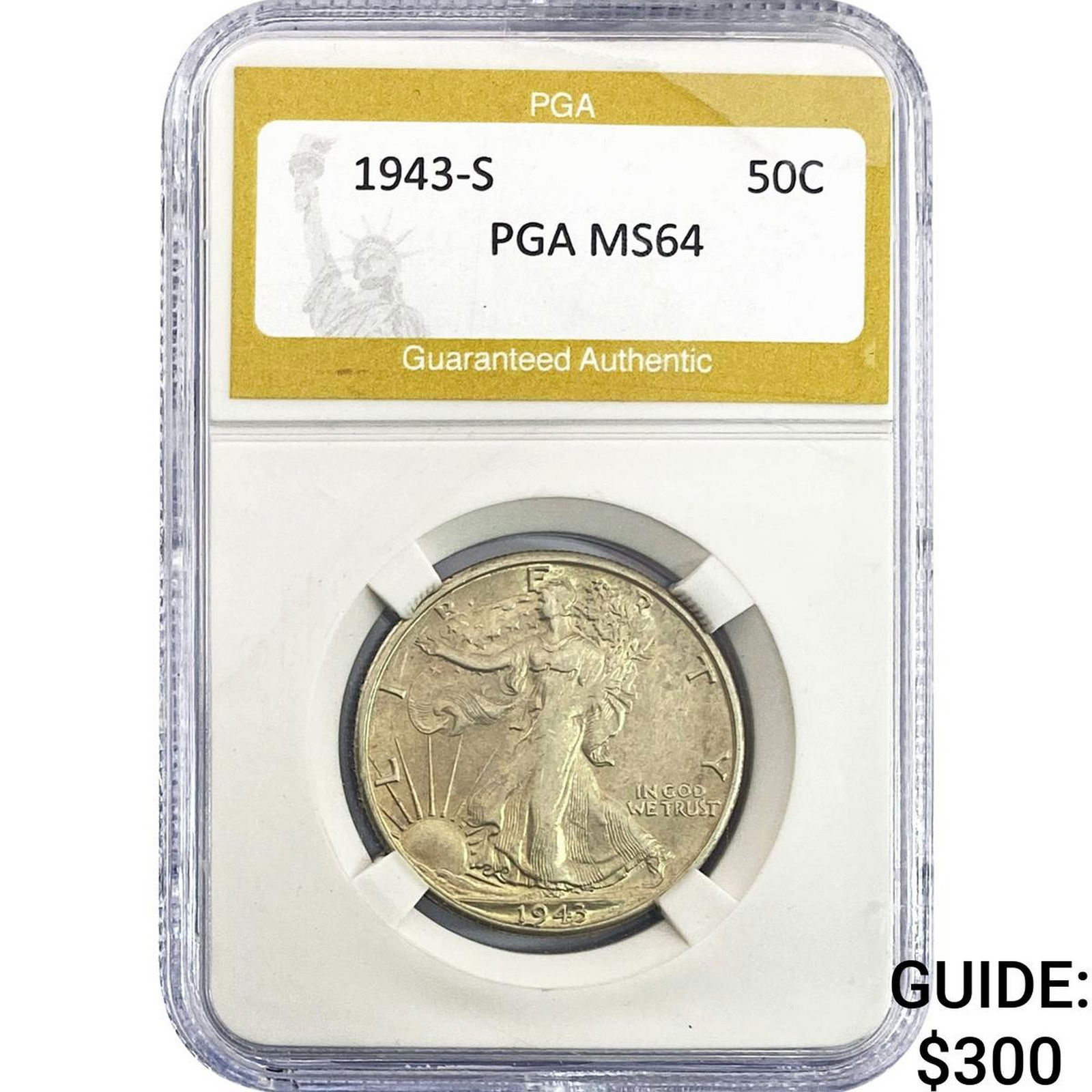 1943-S Walking Liberty Half Dollar PGA MS64: 1943-S Walking Liberty Half Dollar PGA MS64