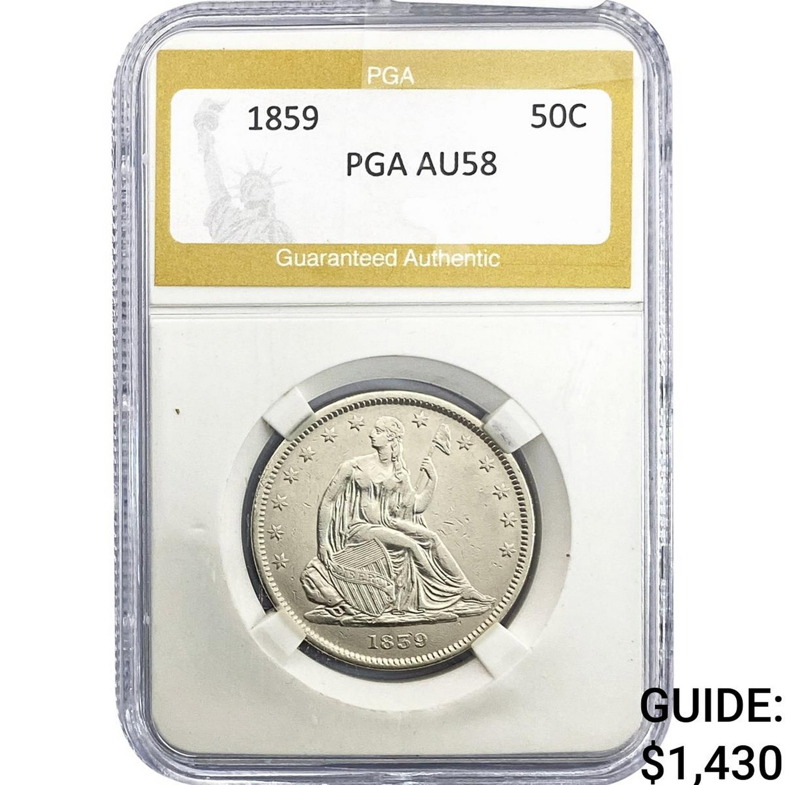 1859 Seated Liberty Half Dollar PGA AU58 (1 of 2)